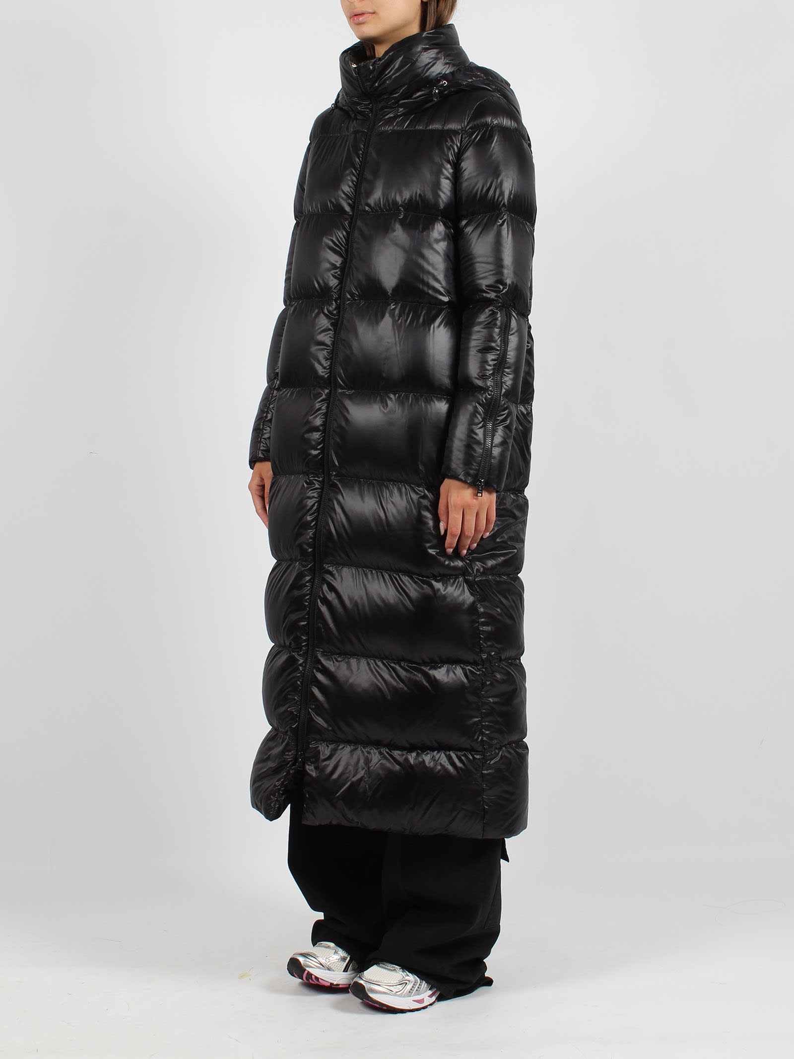 Shop Herno Nylon Long Down Jacket In Black