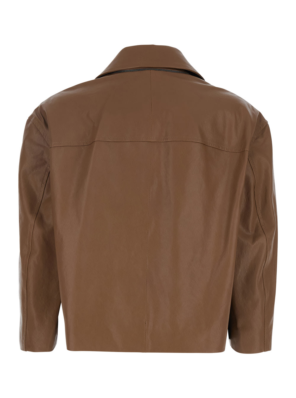 Brunello Cucinelli Brown Crop Jacket With Classic Lapels And Three-quarter Sleeves In Leather Woman In Brown