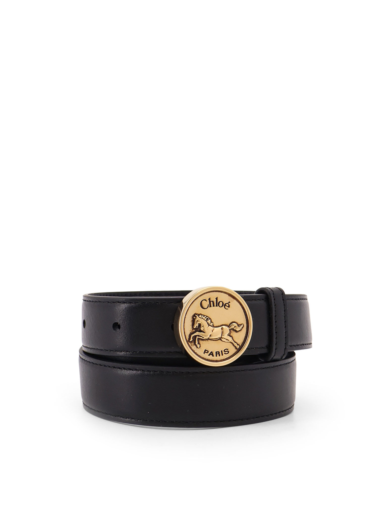 Chloé Horse Medal Leather Belt In Black
