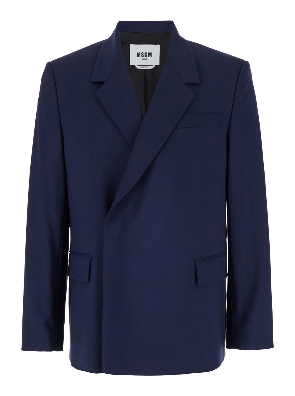 Blue Double-breasted Jacket With Notched Revers In Wool Stretch Man