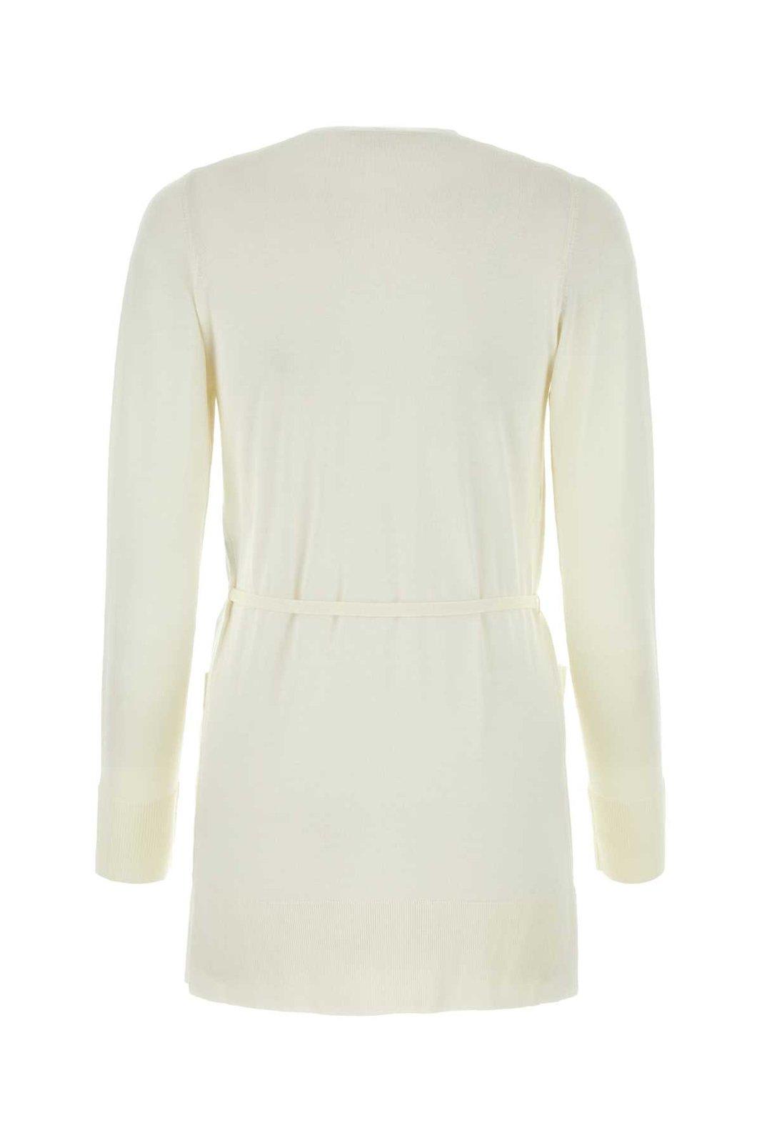 Shop Chloé Belted Knitted Cardigan In Iconic Milk