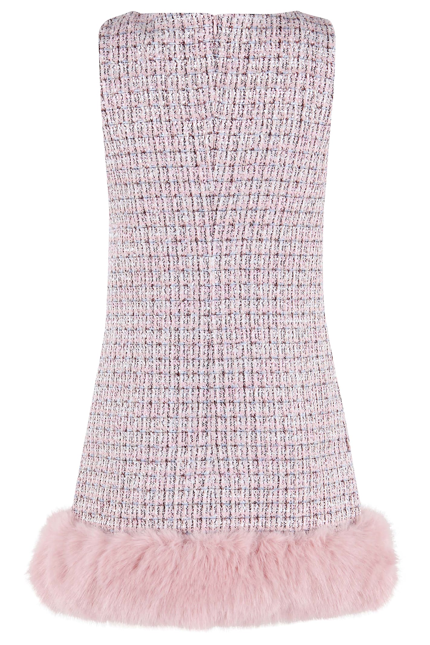Self-portrait Pink Boucle Fur Hem Mini Dress In Pink