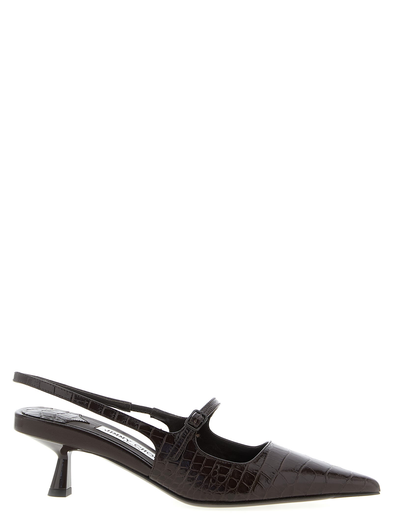 Jimmy Choo Slingback With Buckle And Crocodile Texture In Brown