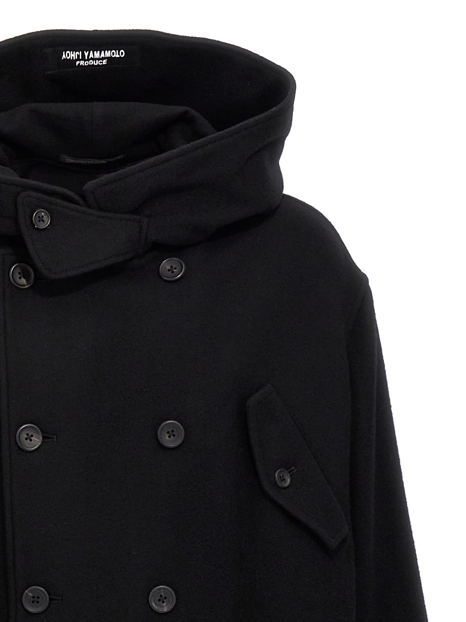 Shop Yohji Yamamoto M-w Front Hooded Coat In Black