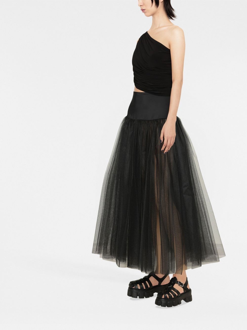 Norma Kamali Diana One-shoulder Ruched Crop Top In Black