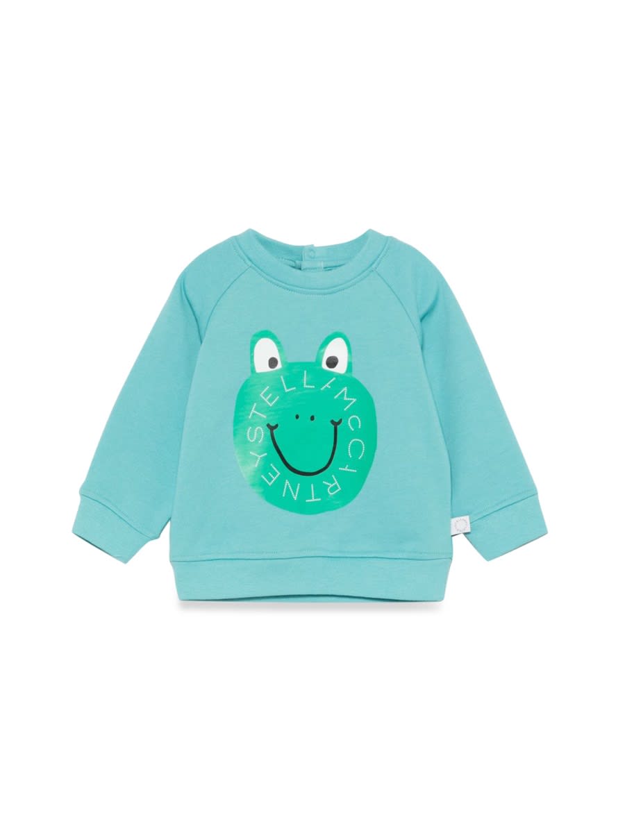 Stella Mccartney Light Blue Sweatshirt For Baby Boy With Frog In Multicolour