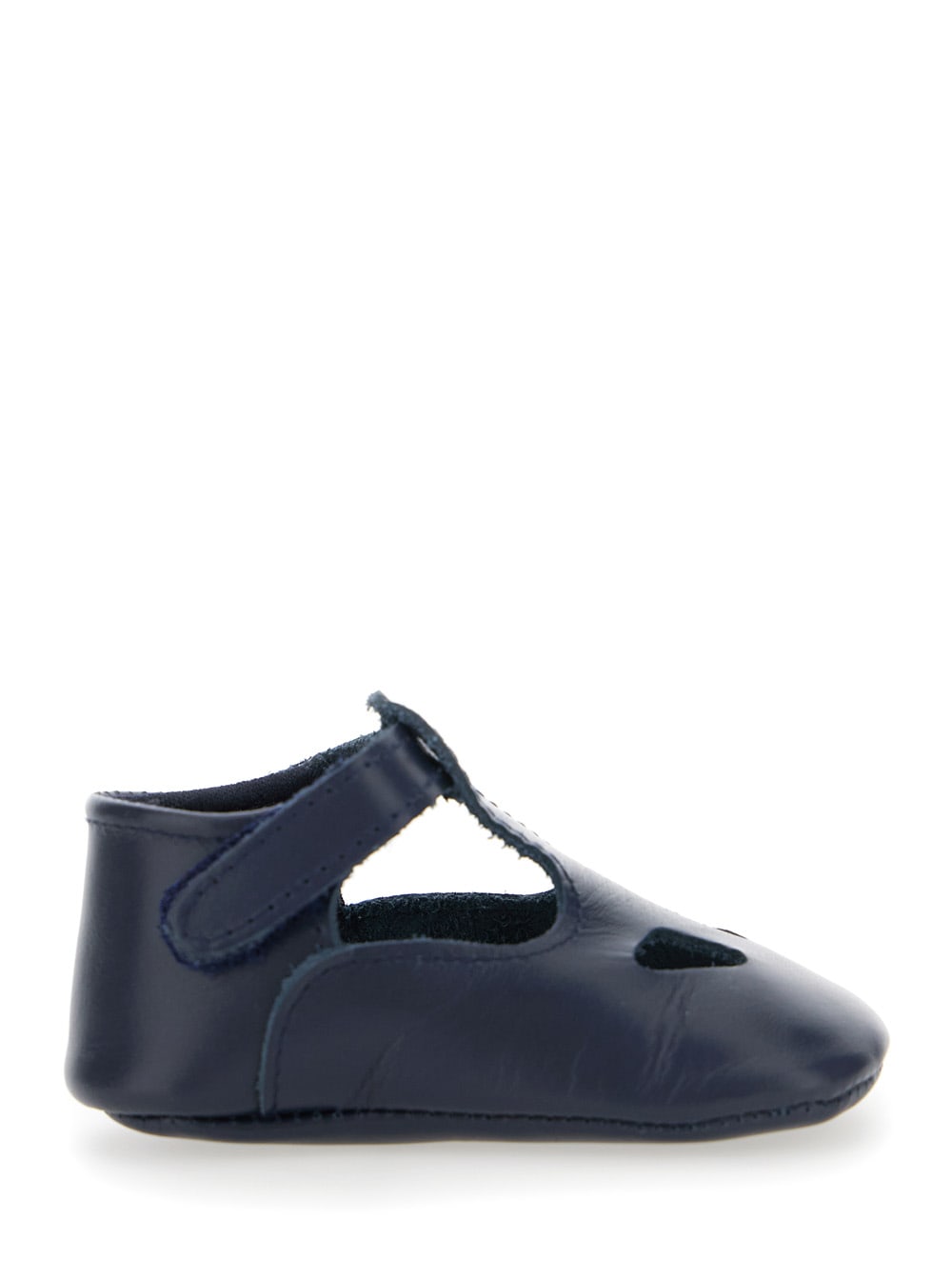 IL GUFO BLUE BALLET SHOES WITH CUT-OUT ON THE FRONT AND TOUCH-STRAP CLOSURE IN LEATHER BABY