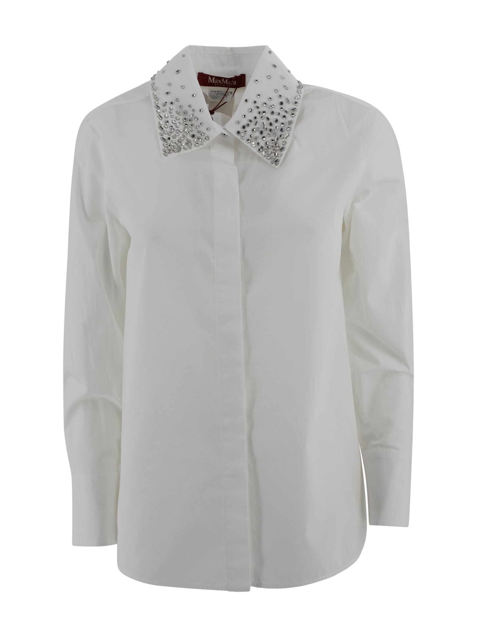 Max Mara Poplin Shirt With Crystals In White
