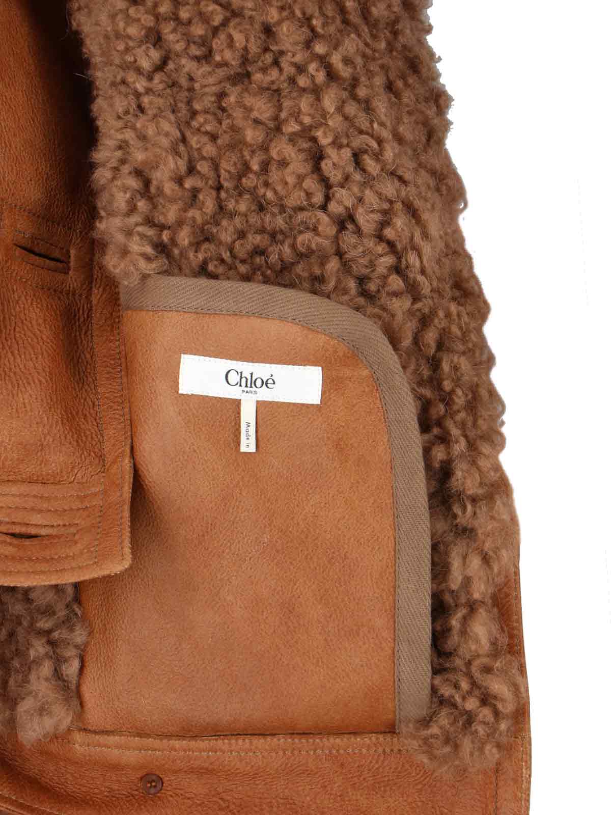 Chloé Cropped Shearling-trimmed Leather Jacket In Brown