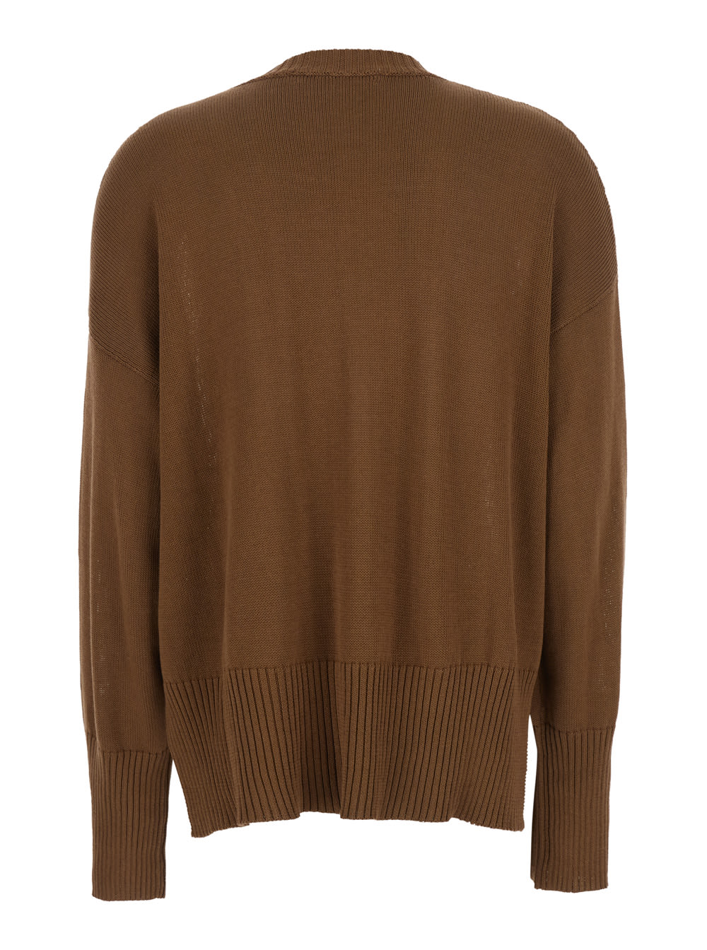 Mauro Grifoni Brown Crewneck Sweater With Ribbed Trims In Cotton Woman In Brown