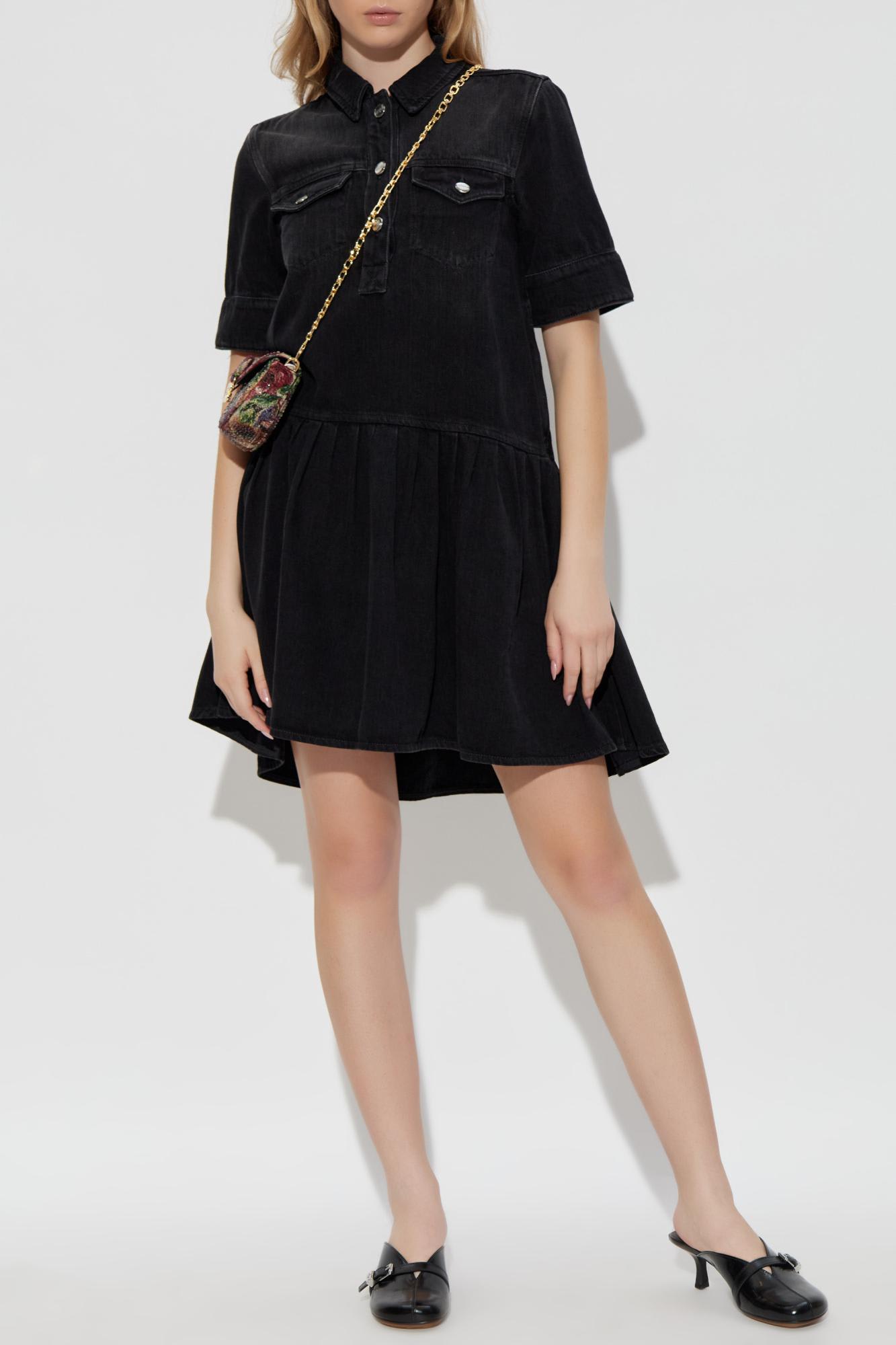 Ganni Short Sleeve Dress In Black
