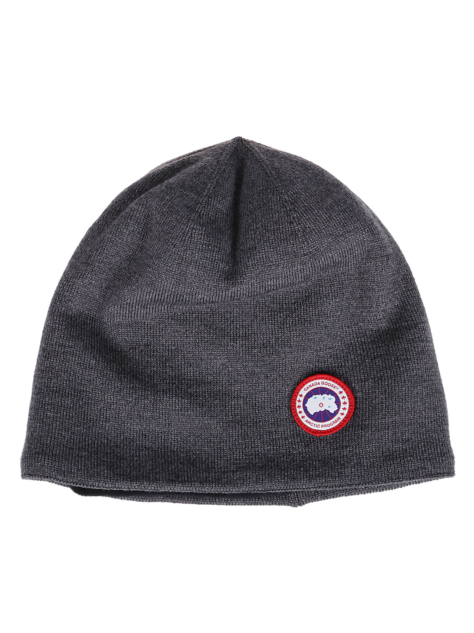 Canada Goose Logo Patch Knitted Beanie In Iron Grey