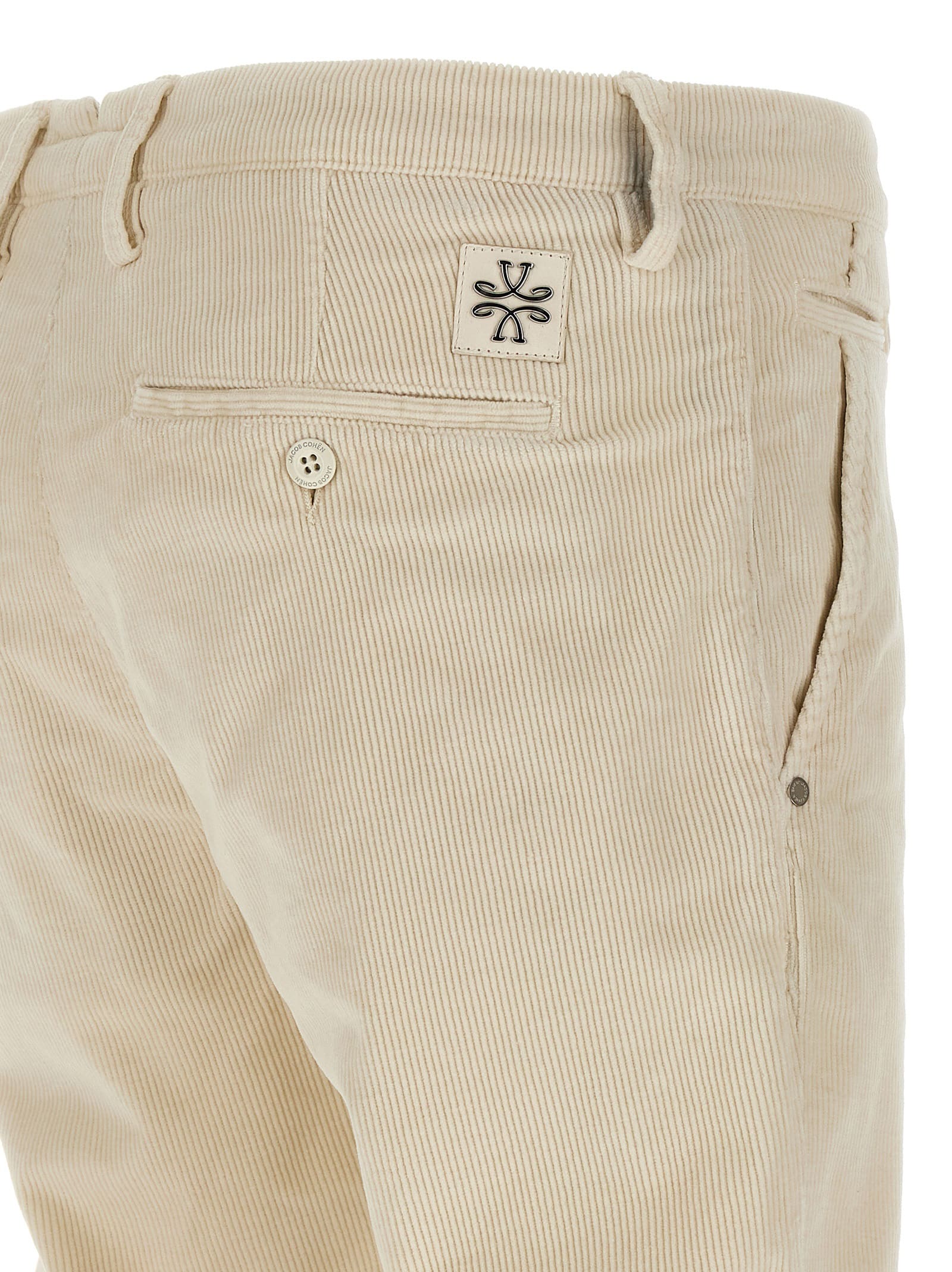 Jacob Cohen Velvet Trousers With Back And Side Pockets In Neutral