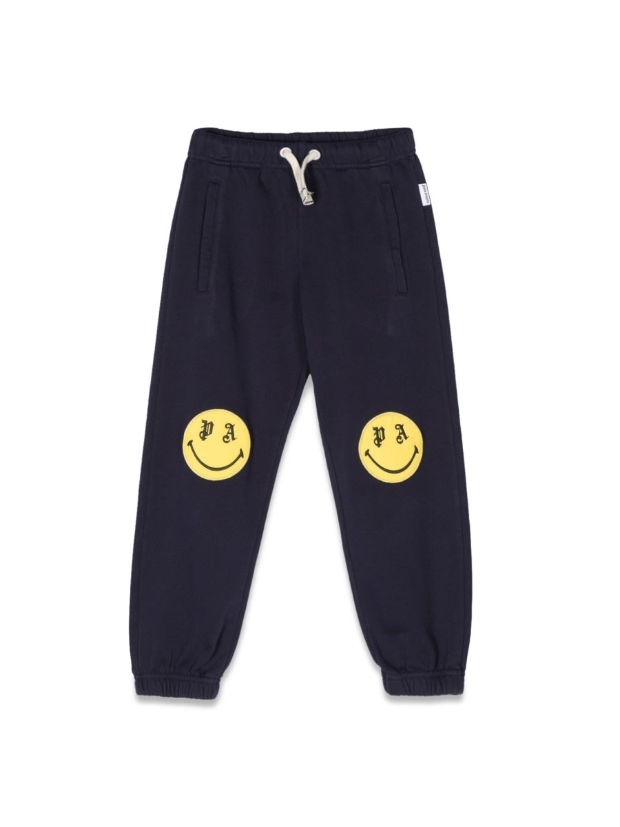 Palm Angels Smiley-print Track Pants In Blue