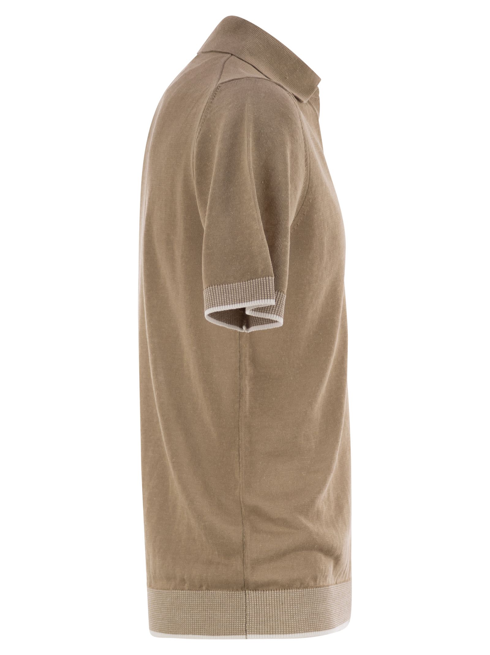 Peserico Polo Shirt In Linen And Cotton Yarn
