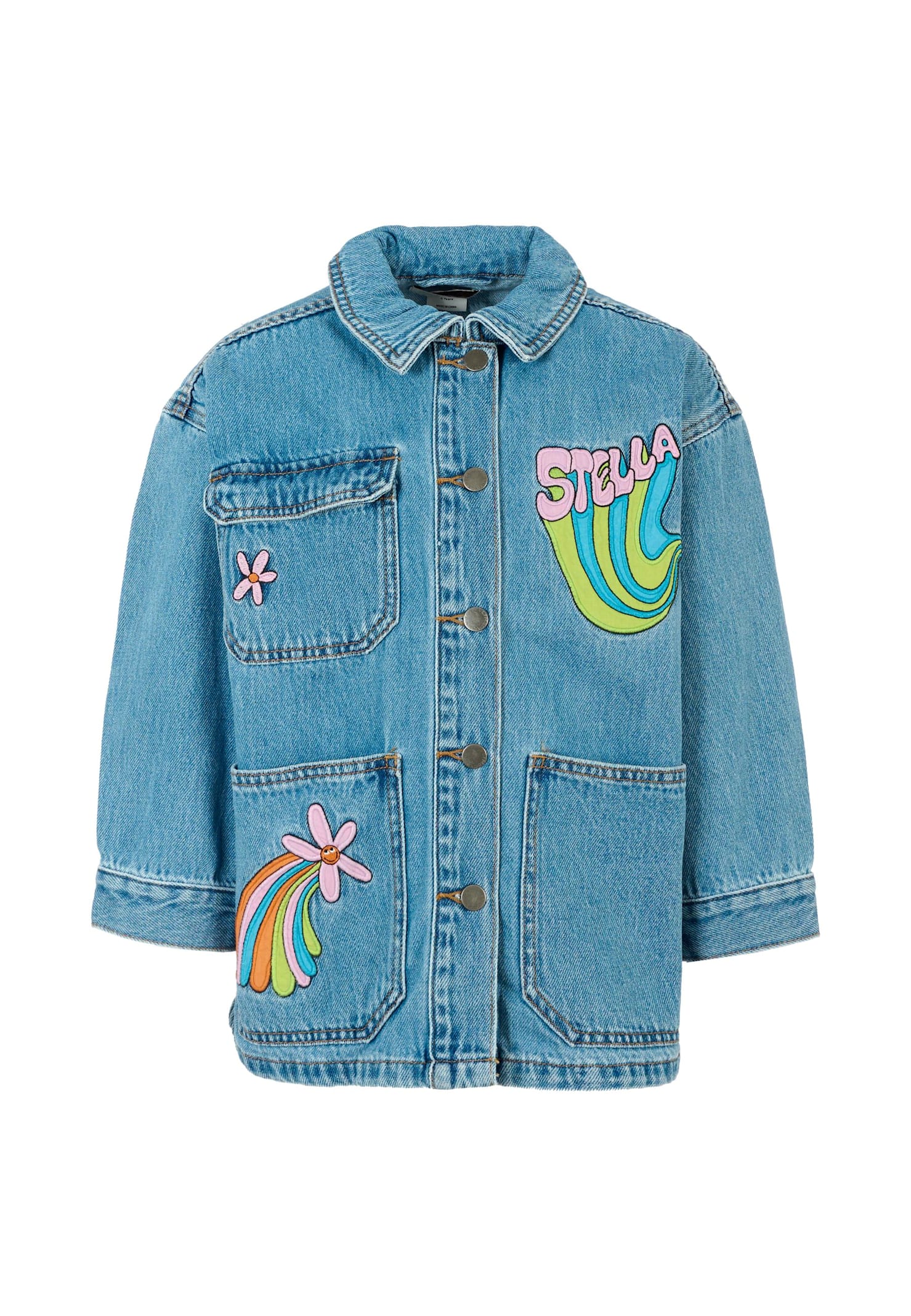 Stella Mccartney Light Blue Jacket For Girl With Logo Patches In Blue