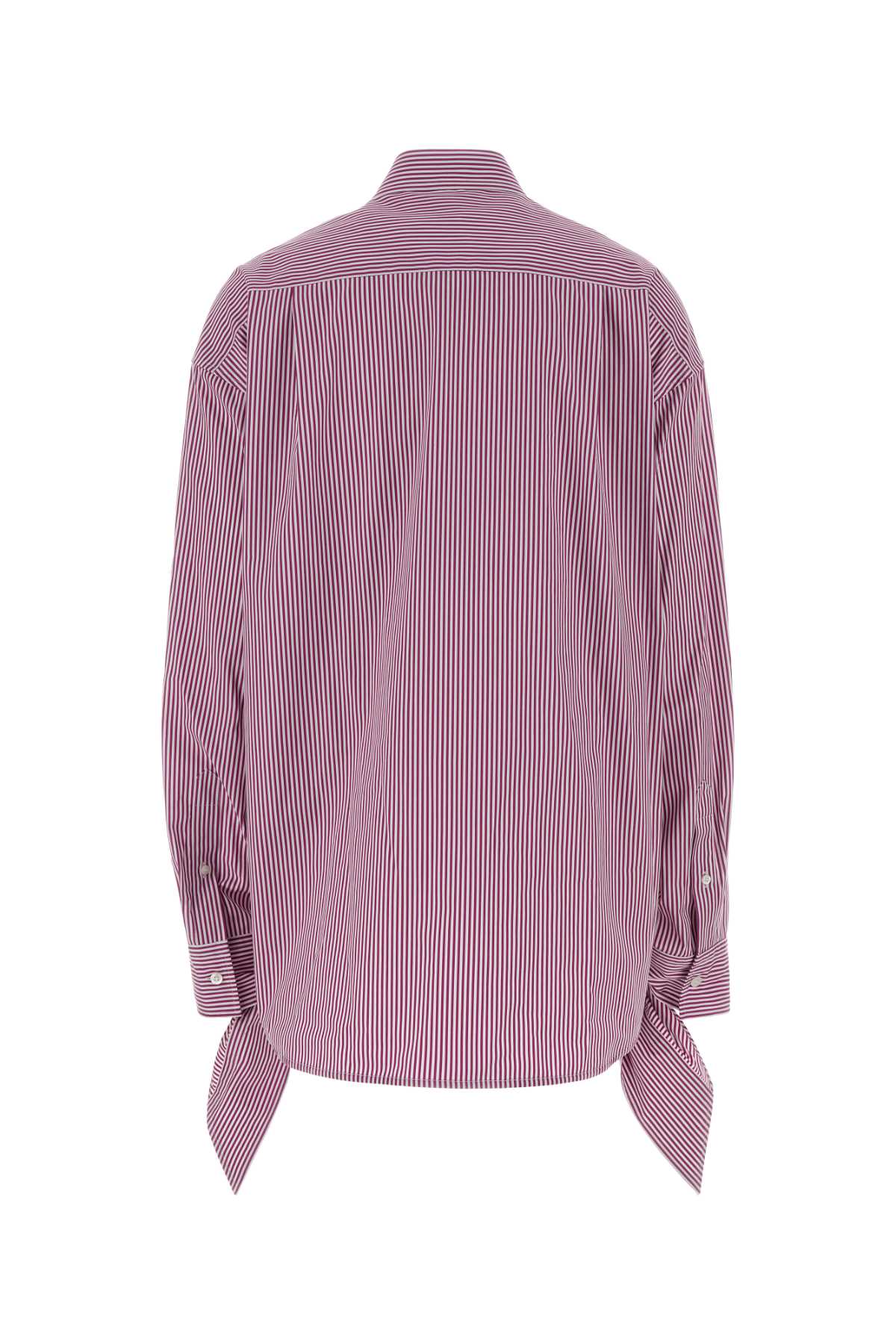 Balenciaga Oversized Striped Cotton Shirt With Knotted Cuffs In Purple
