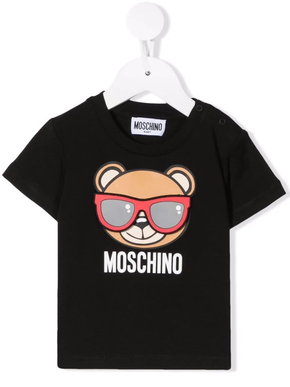 MOSCHINO BABY BLACK T-SHIRT WITH MOSCHINO TEDDY BEAR WITH SUNGLASSES