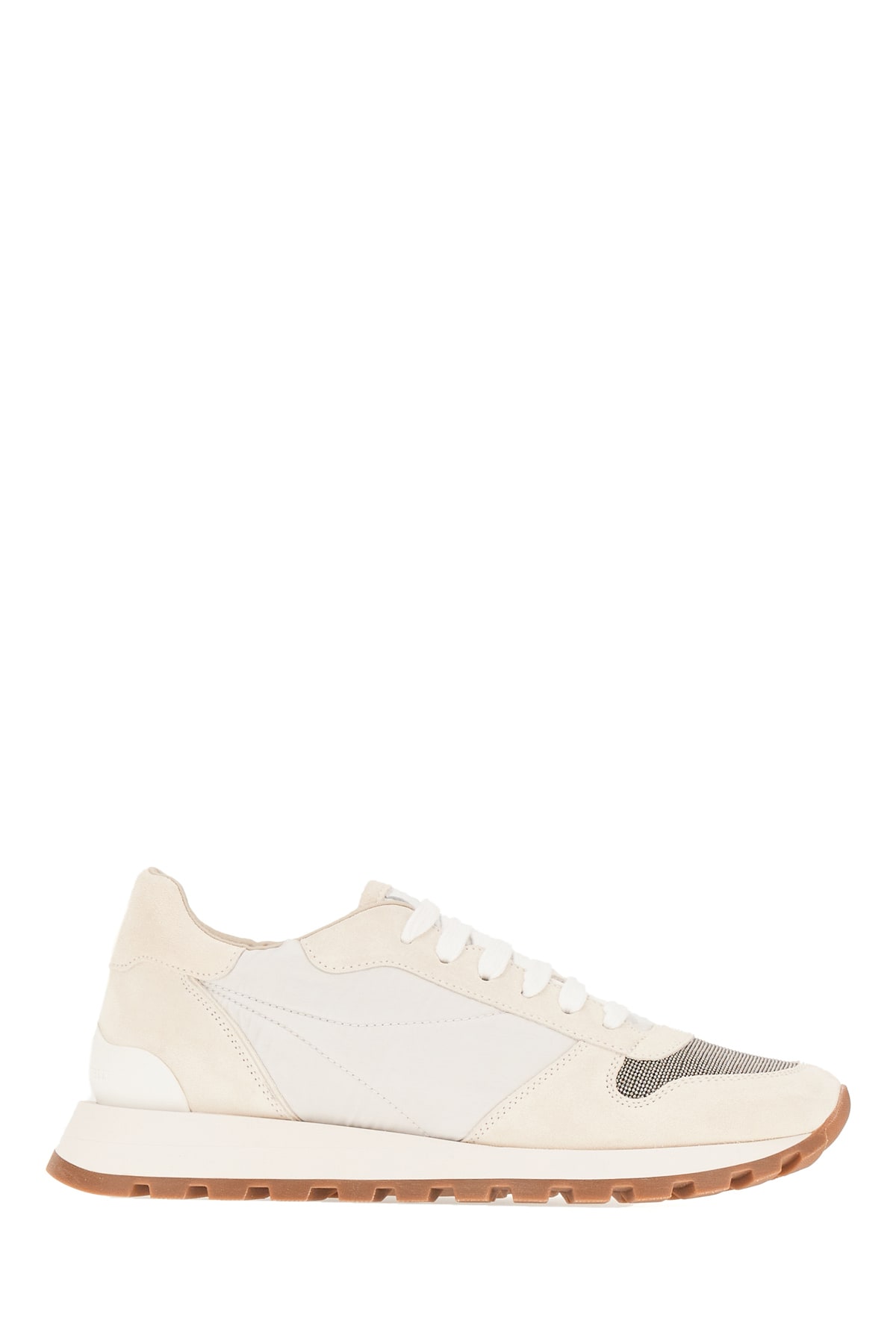 Shop Brunello Cucinelli Ivory Nylon And Suede Sneakers In C6280