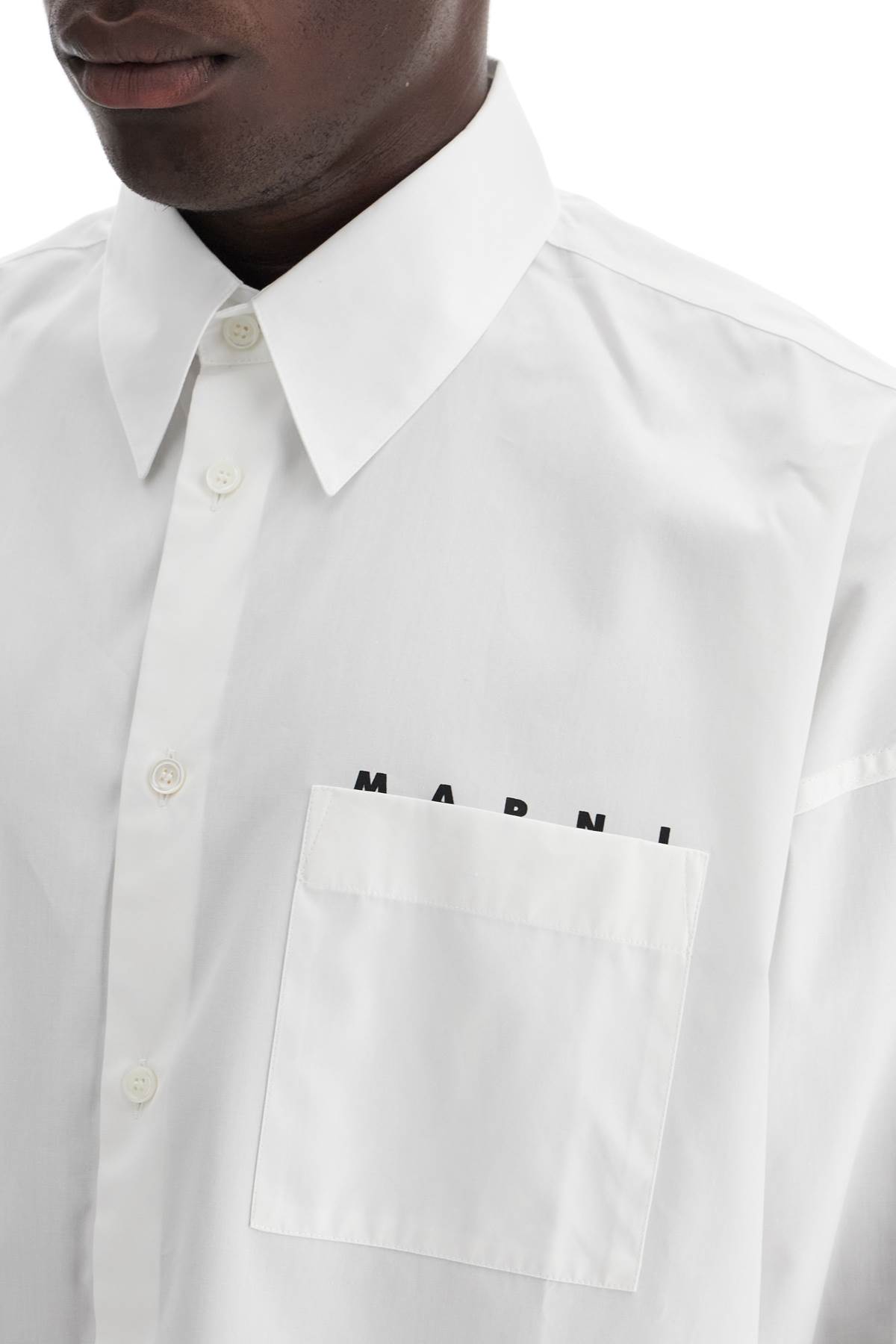 Shop Marni Boxy Shirt With Pocket Detail In Lily White. (white)