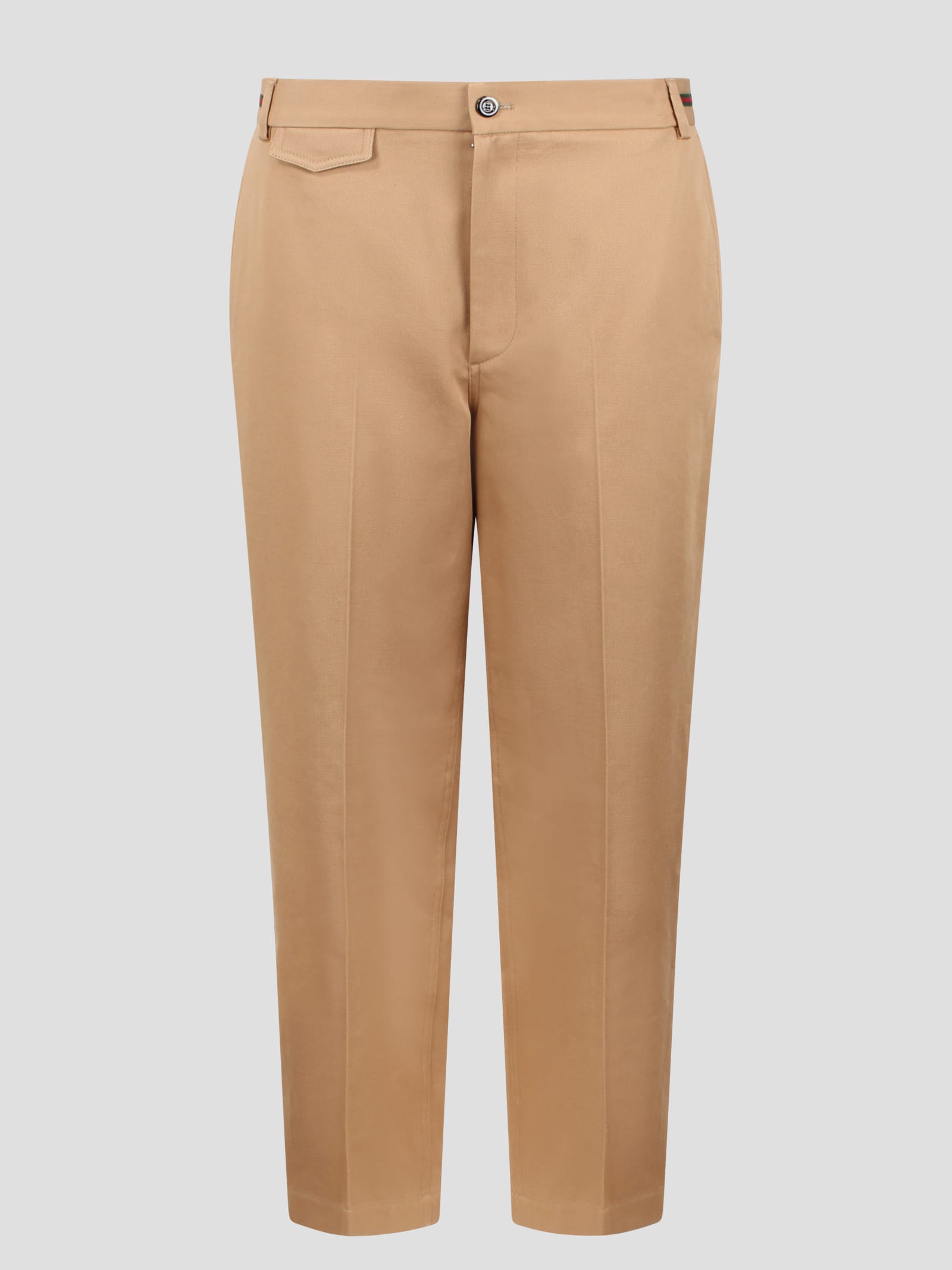 Shop Gucci Web Detail Cotton Trousers In Light Brown