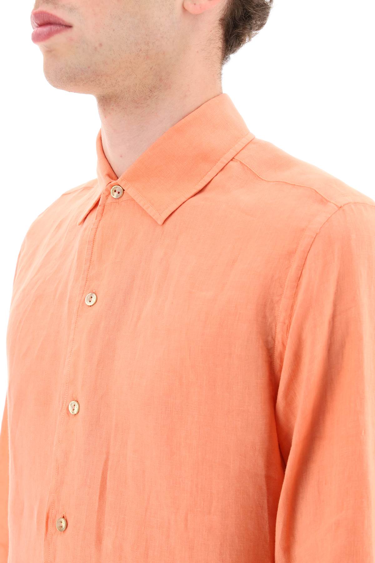 Shop Agnona Classic Linen Shirt In Coral (orange)
