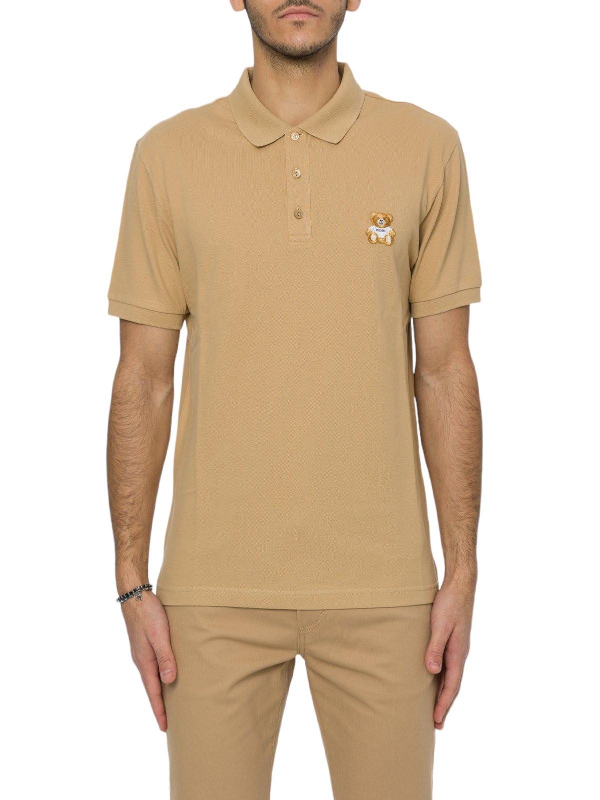 Shop Moschino Teddy Embroidered Polo Shirt In Beige