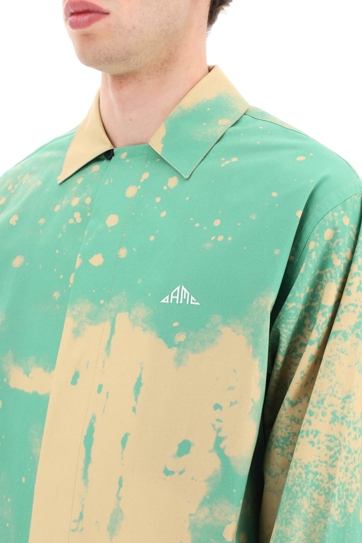 Shop Oamc System Smudge Shirt With Silk Patch In Green (beige)
