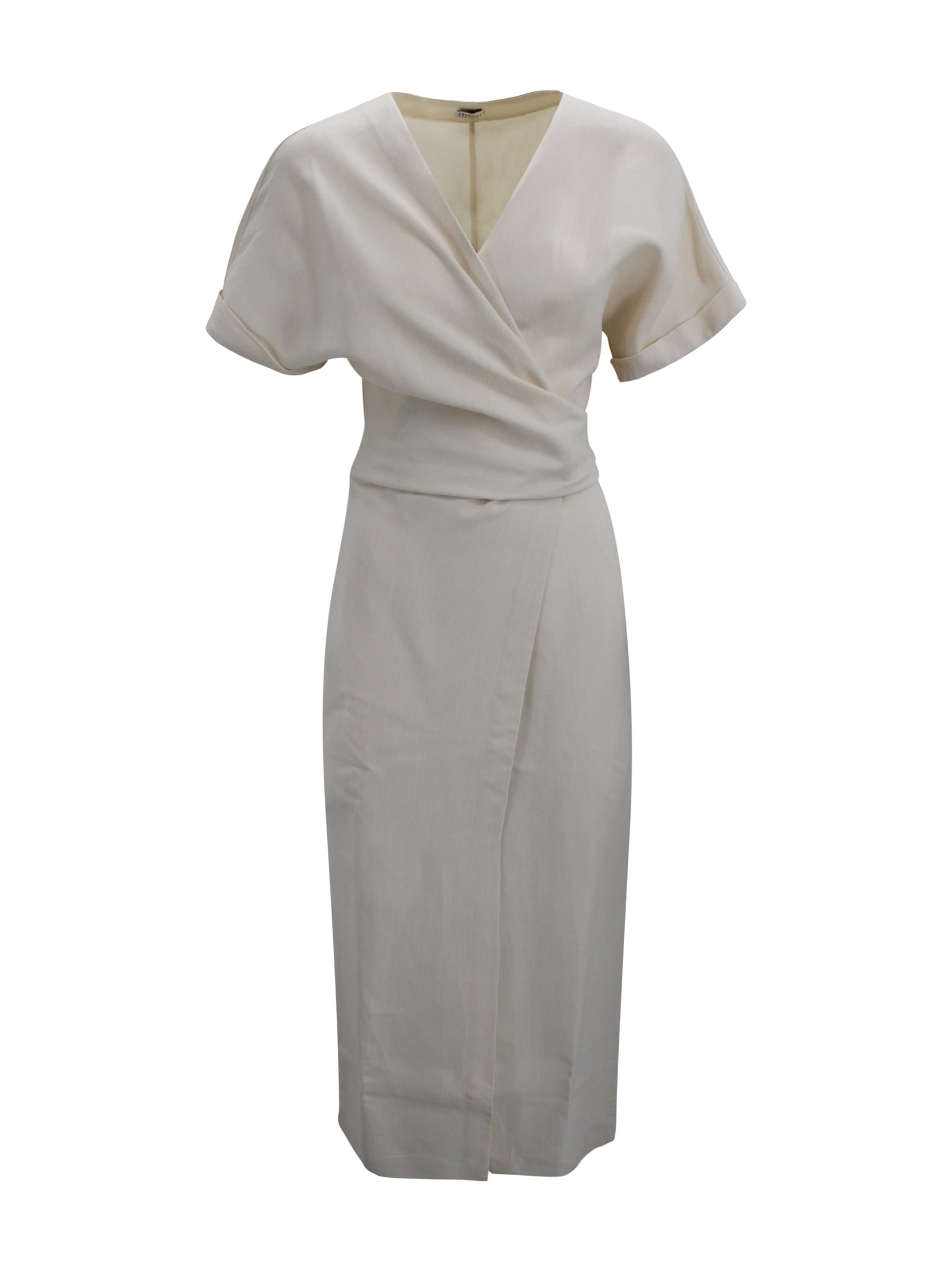 Brunello Cucinelli Long White Linen Wrap Dress