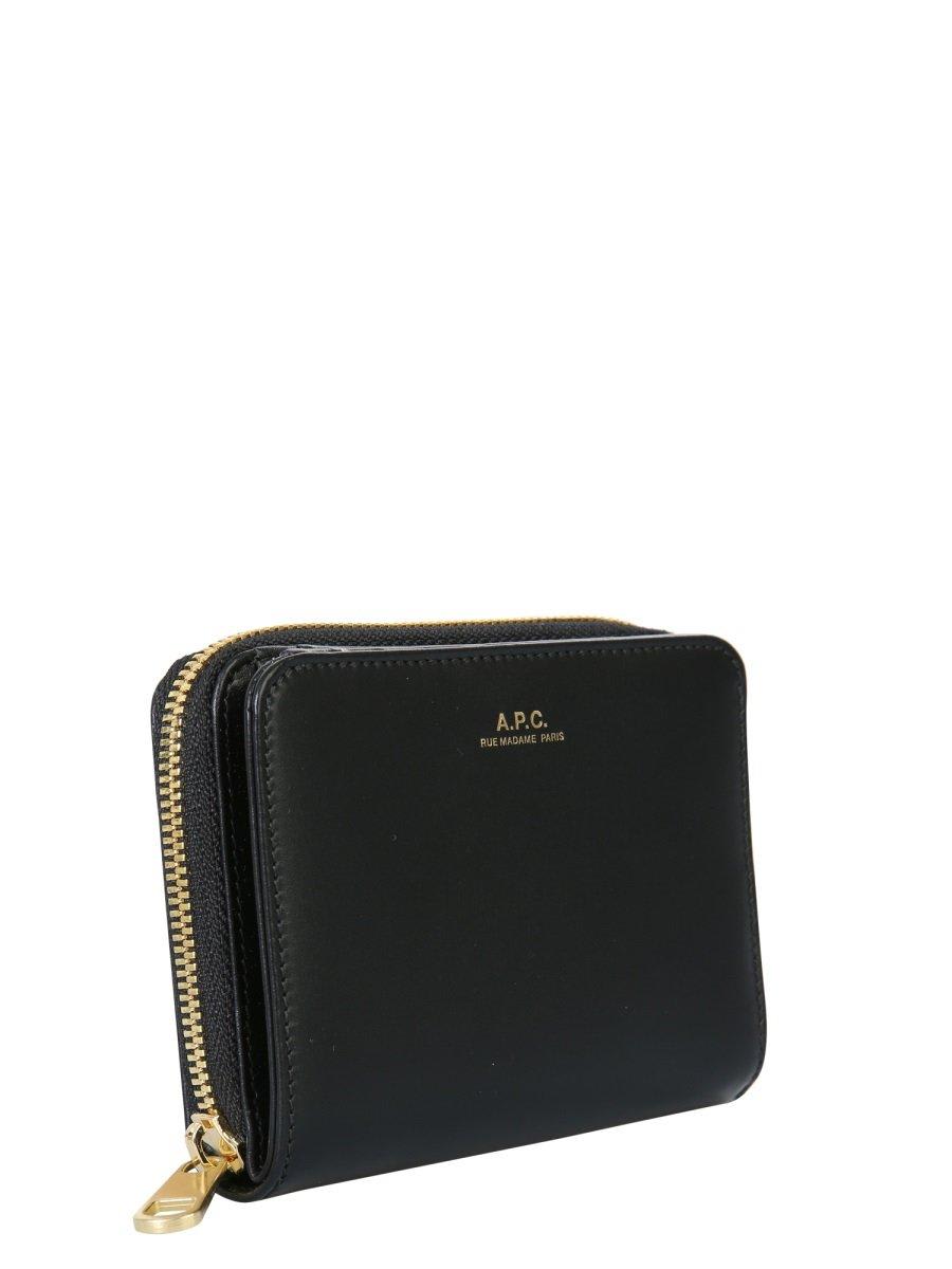 Shop Apc Logo Printed Zip-around Wallet In Lzz Noir