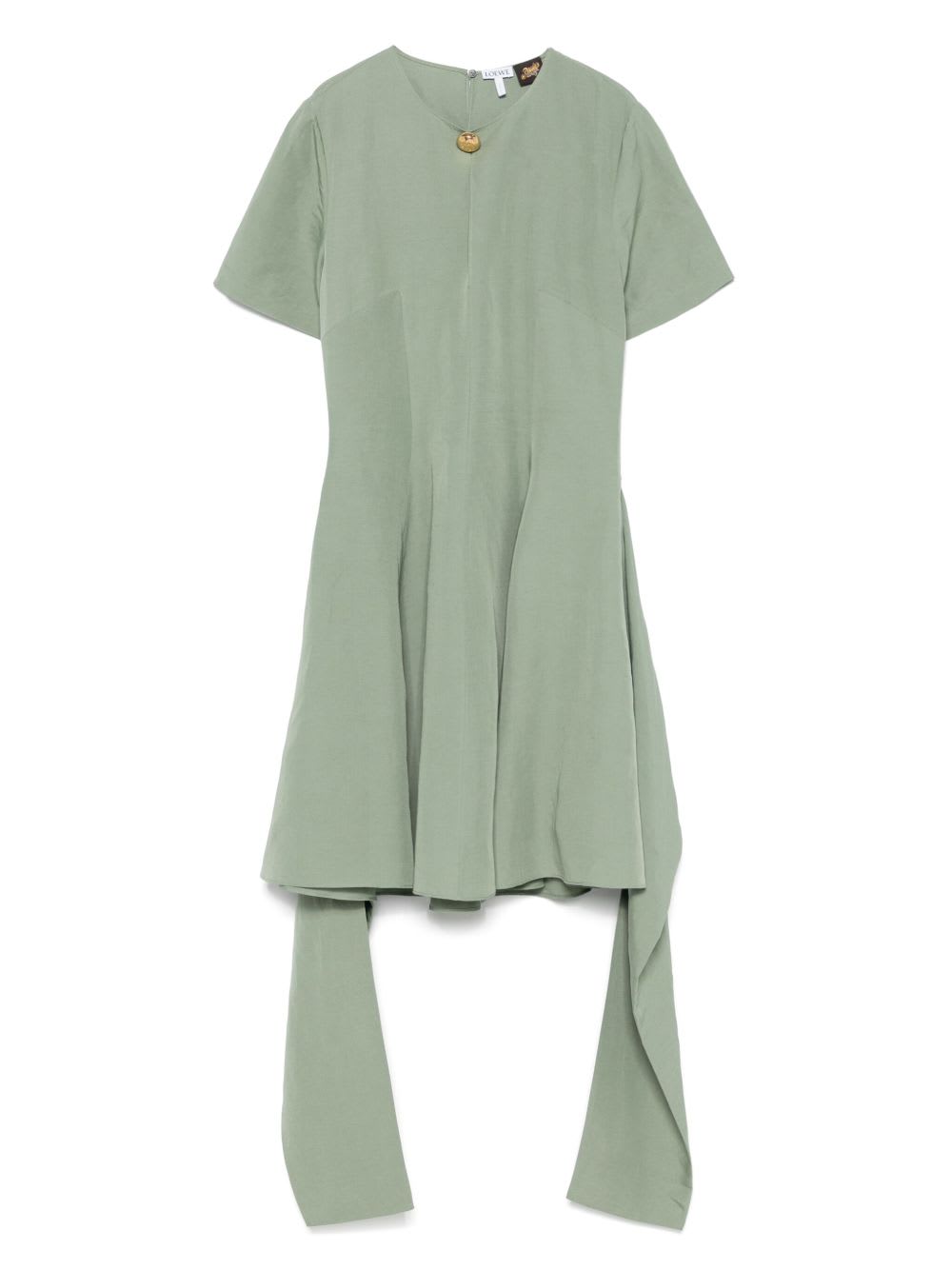 Loewe Linen-blend Midi Dress With Front Knot In Green
