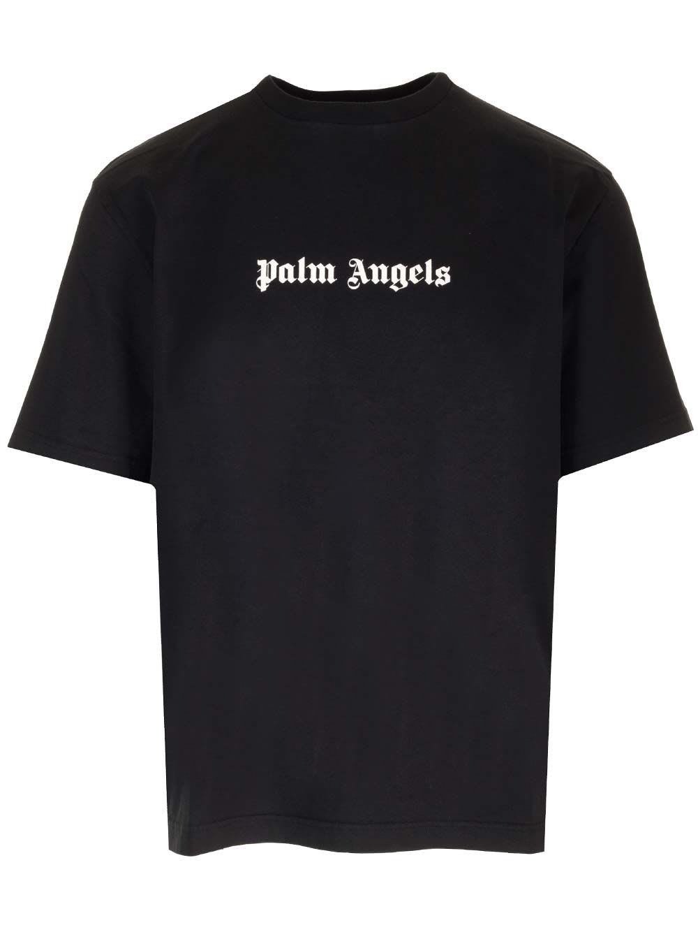 Shop Palm Angels Black T-shirt With Front Logo In Black White