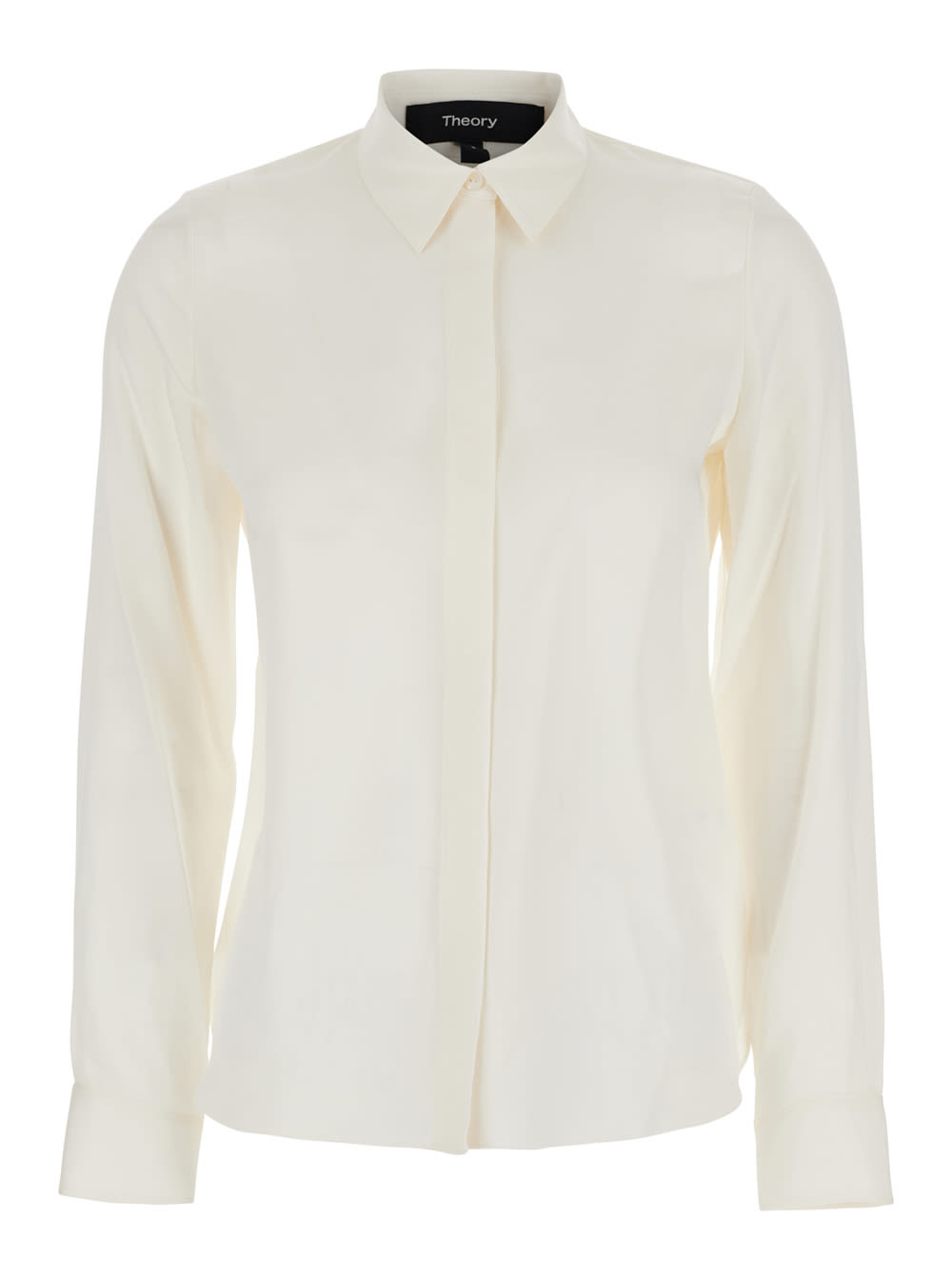 Shop Theory Classic White Shirt With Pointed Collar In Silk Woman