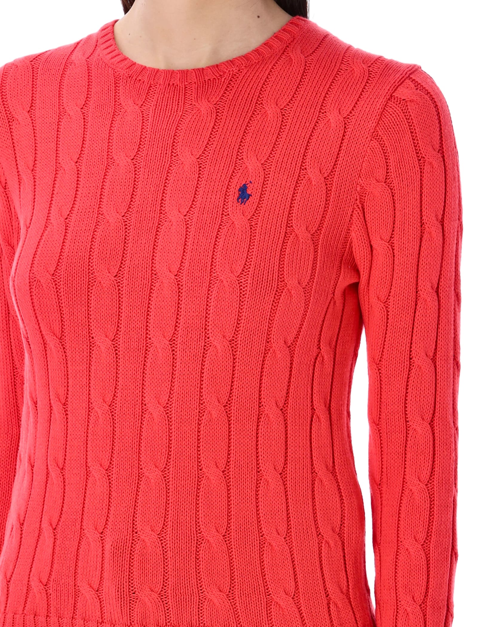 Shop Polo Ralph Lauren Cable-knit Cotton Crewneck Sweater In Ibiscus Red