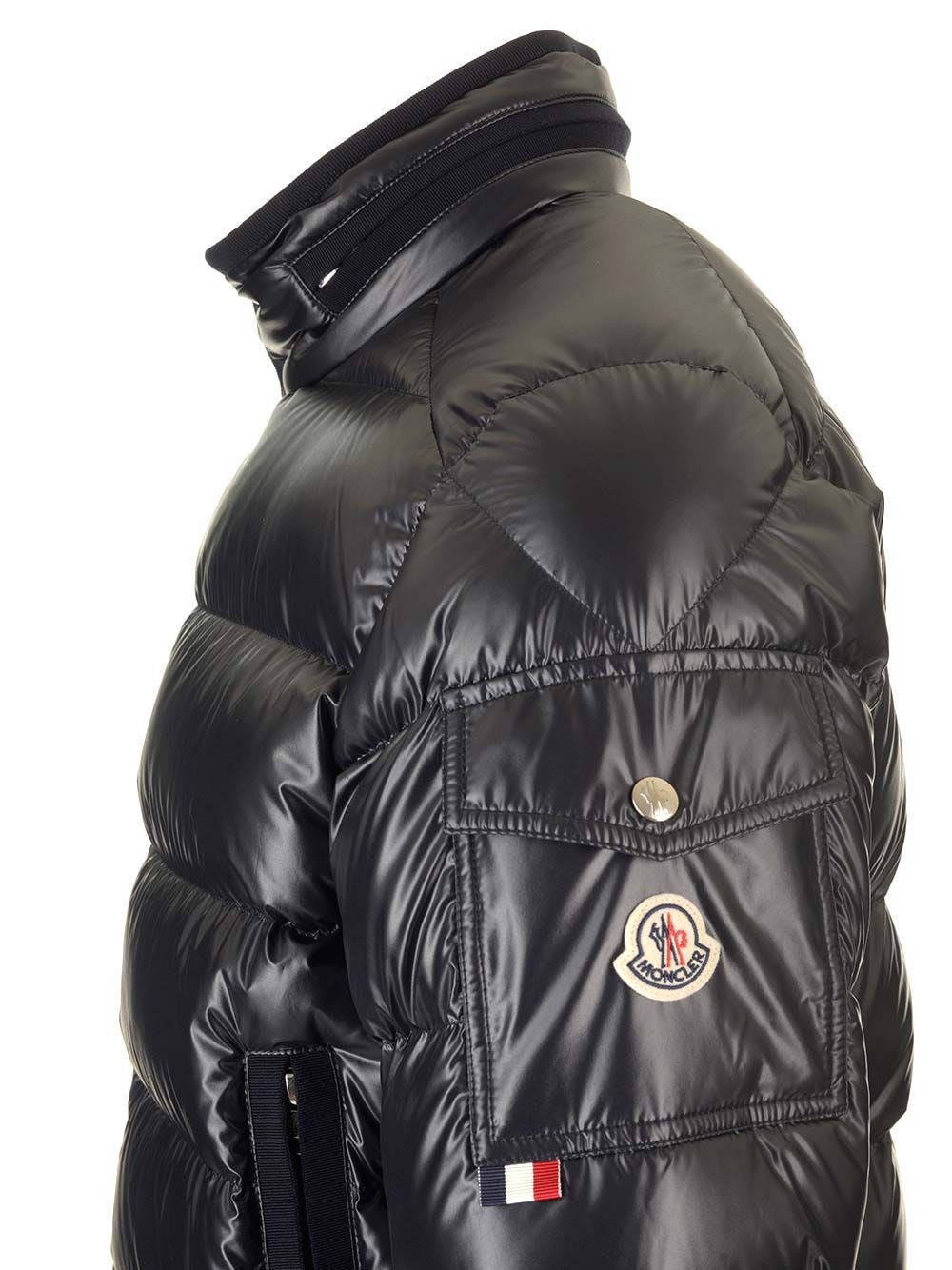 Shop Moncler Short Down Jacket Gourette In Blue