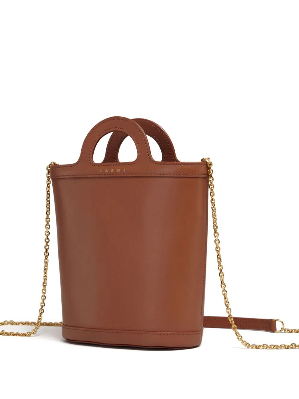 Shop Marni Tropicalia Nano Bucket Bag In Brown Leather