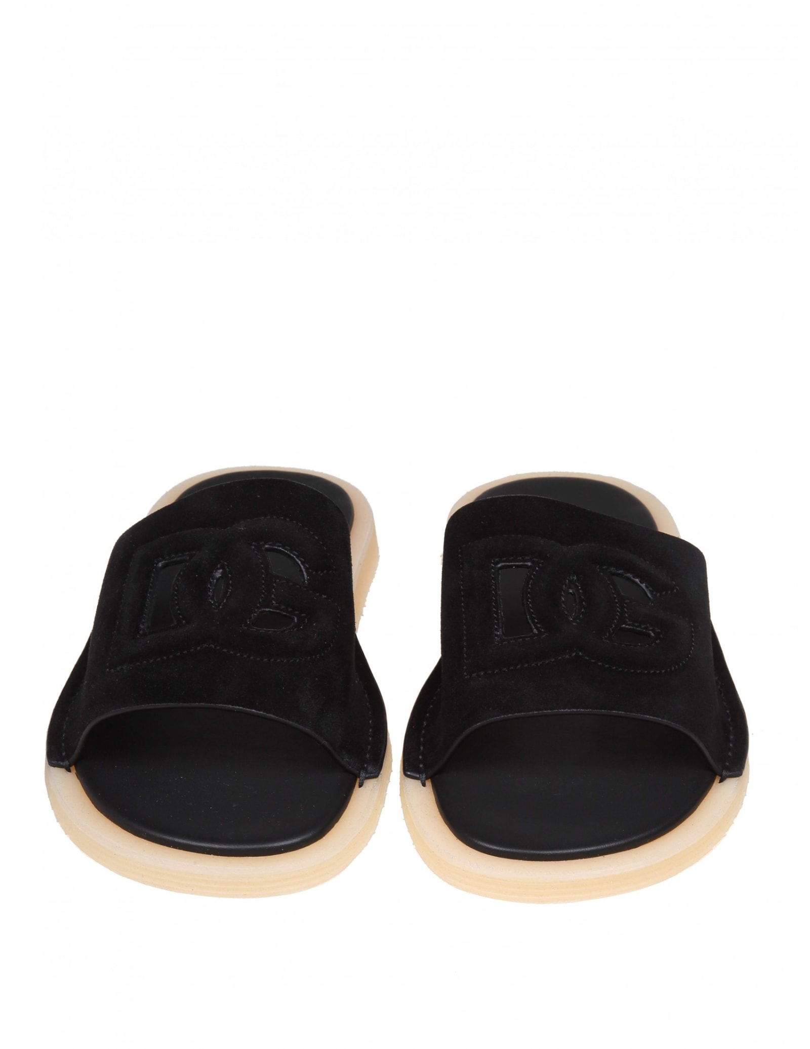 Dolce & Gabbana Dg Logo Suede Slides In Black