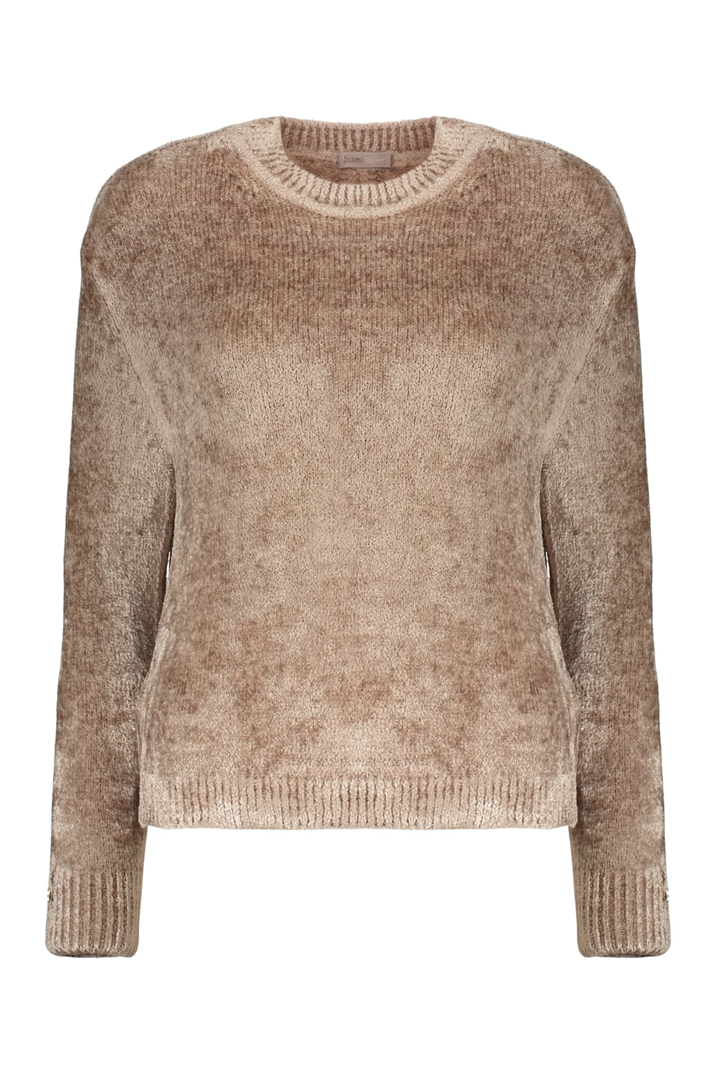 Herno Soft Beige Sweater With A Round Neckline In Brown