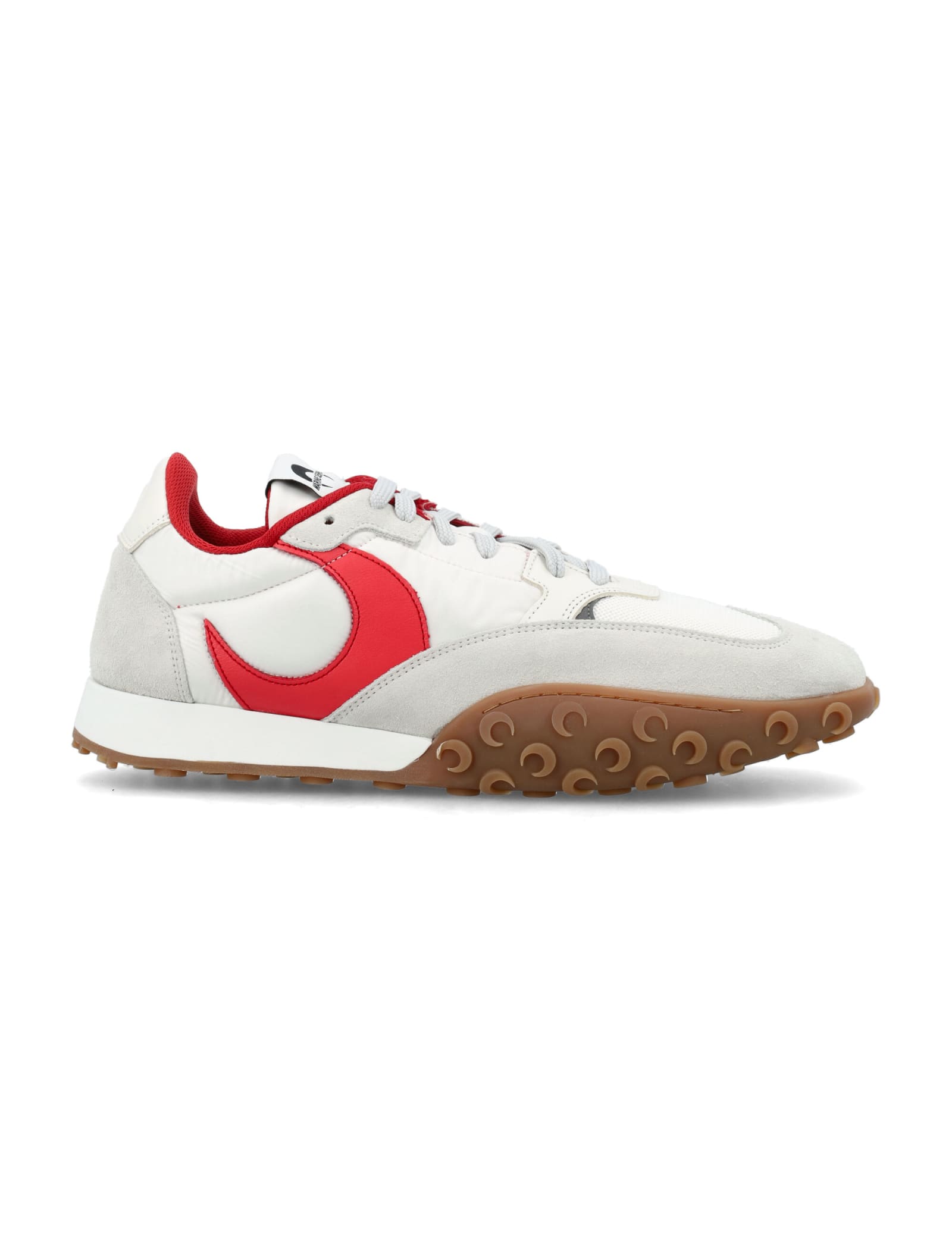 Marine Serre White Recycled Nylon And Leather Sneakers With Crescent Moon Motif In White Red Moon