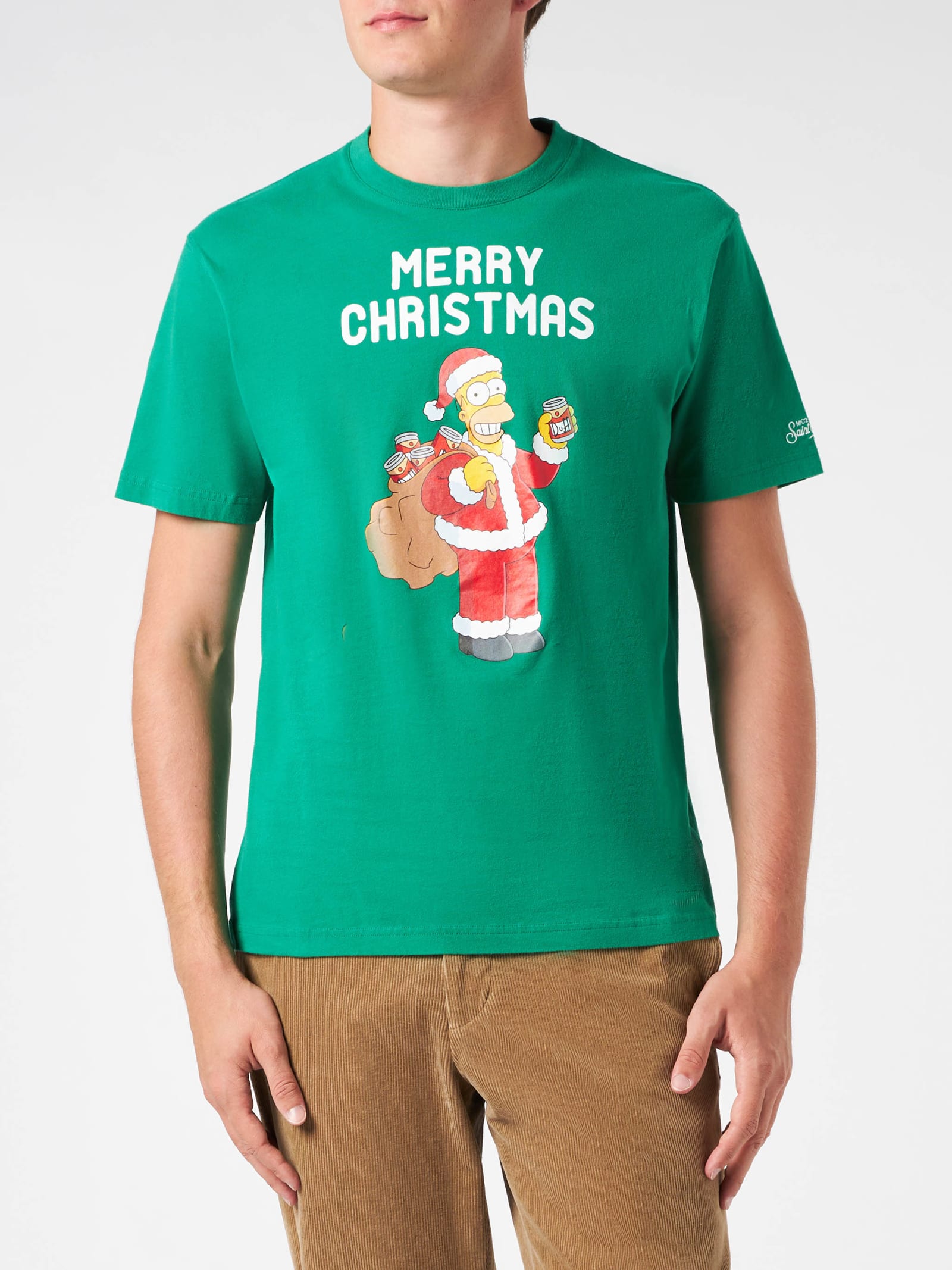 MC2 SAINT BARTH MAN HEAVY COTTON T-SHIRT WITH HOMER SIMPSON MERRY CHRISTMAS PRINT THE SIMPSONS SPECIAL EDITION