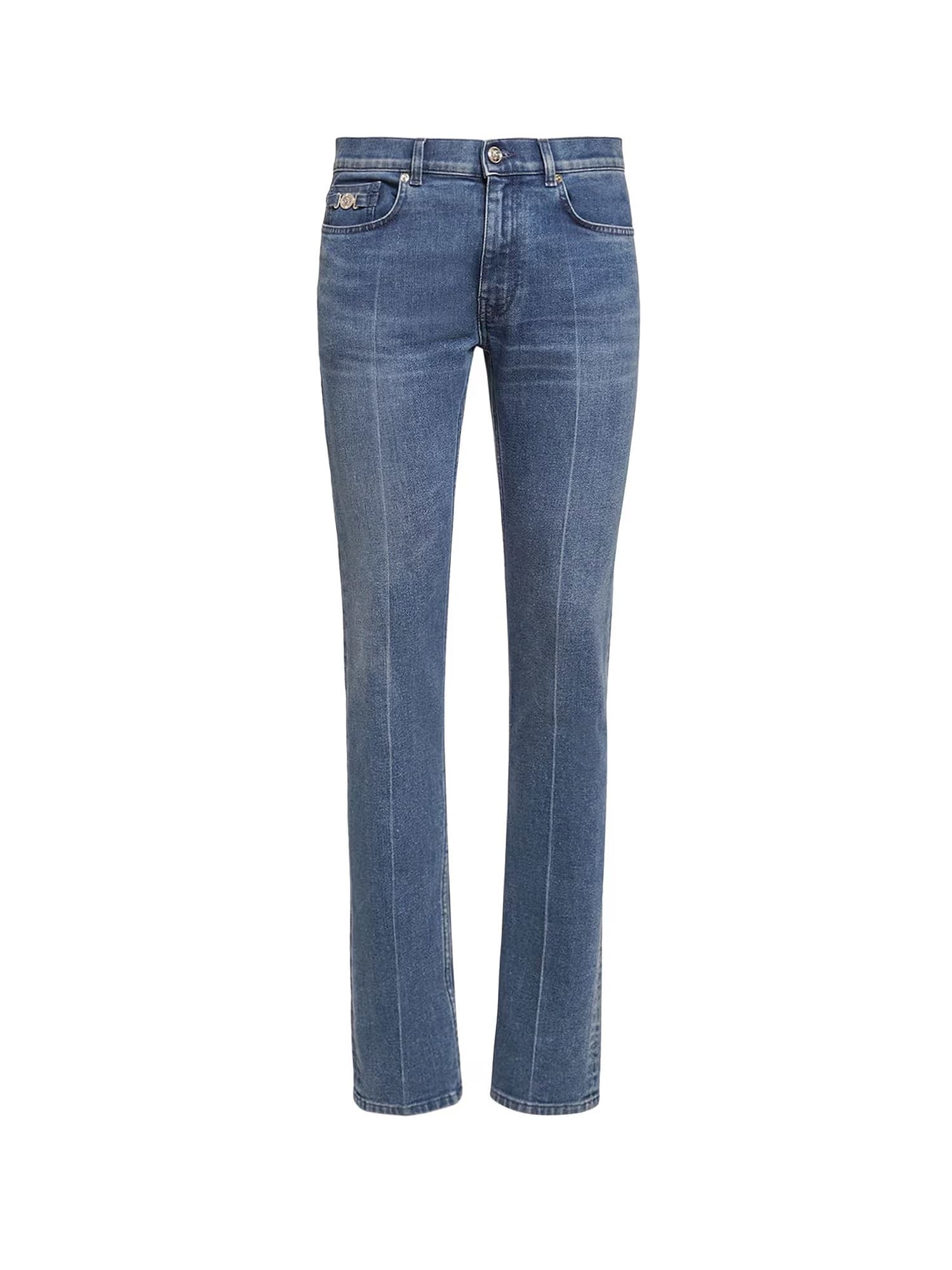 Shop Versace 5-pocket Slim Fit Jeans In Blue