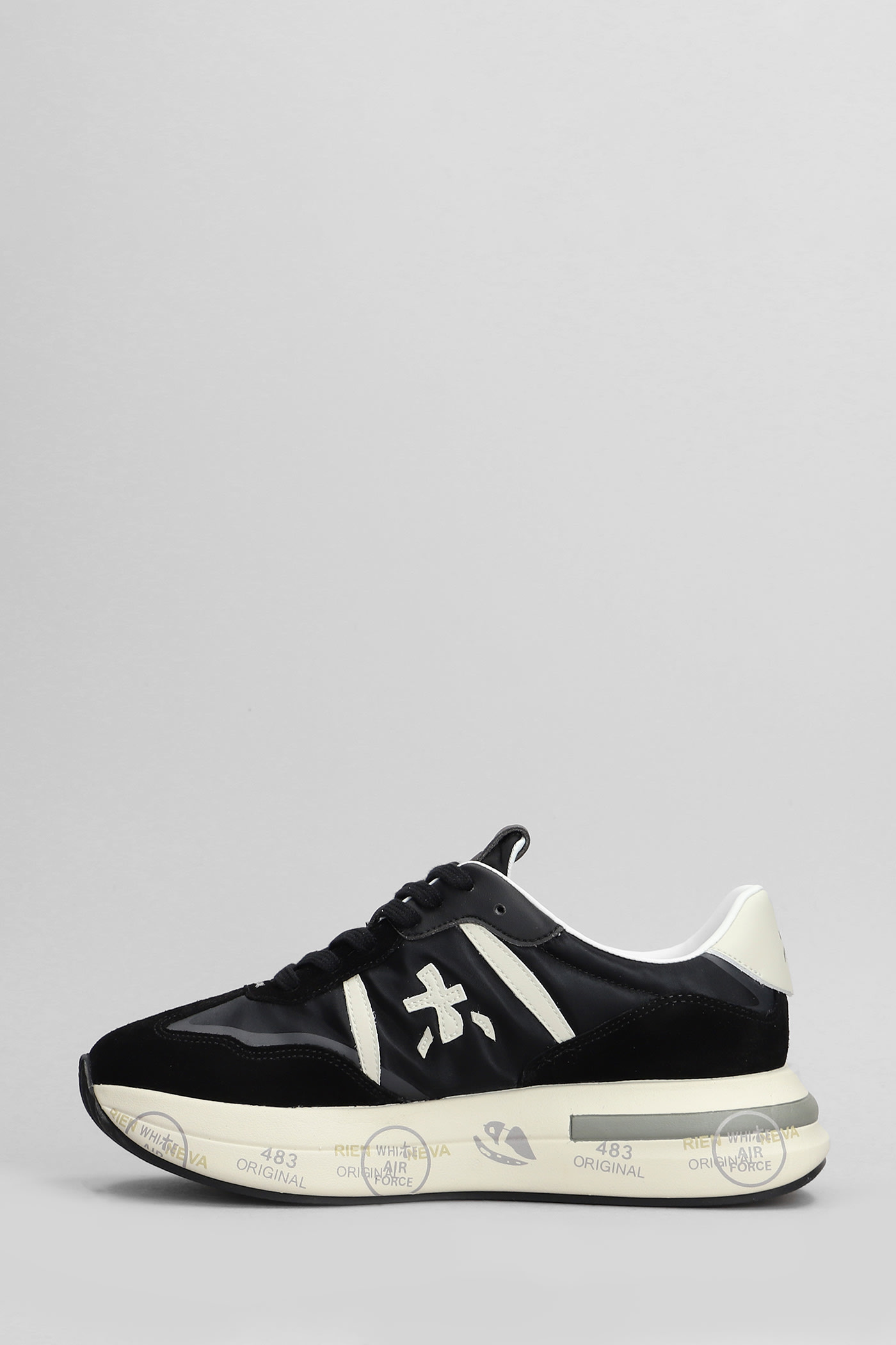 Shop Premiata Cassie Sneakers In Black Suede And Fabric