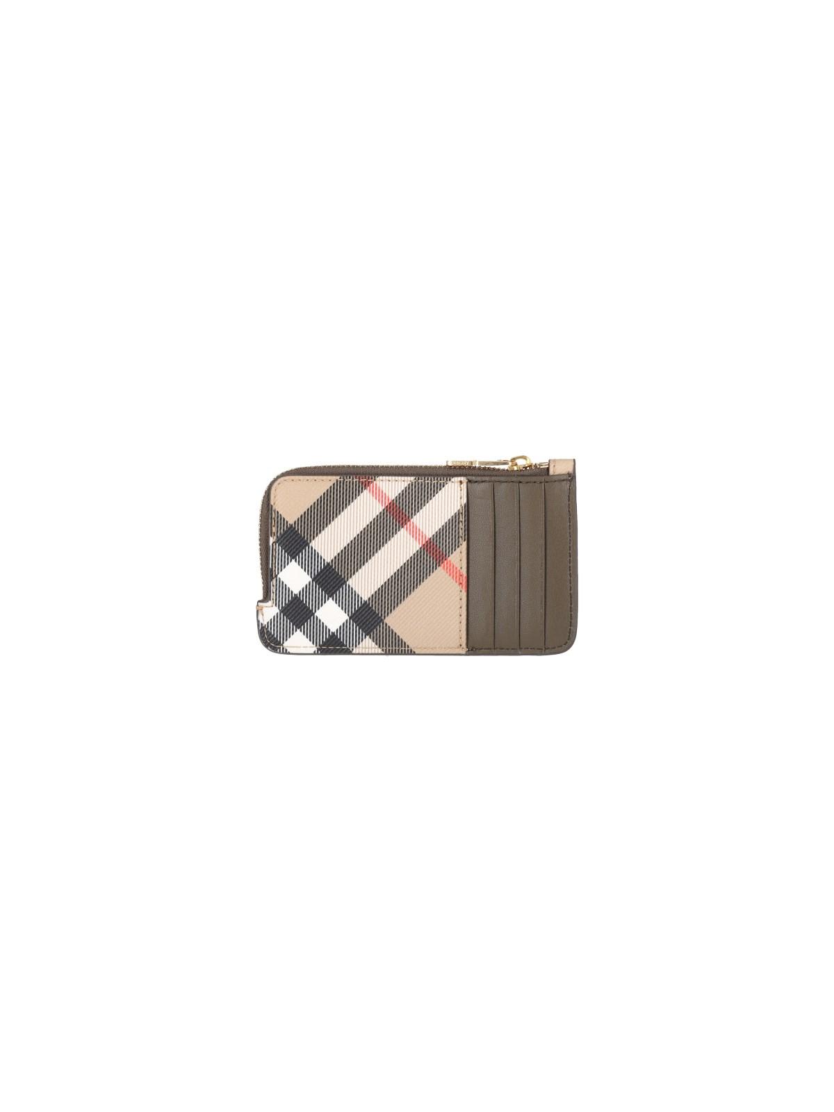 Shop Burberry Check Zip Card Holder In Sand