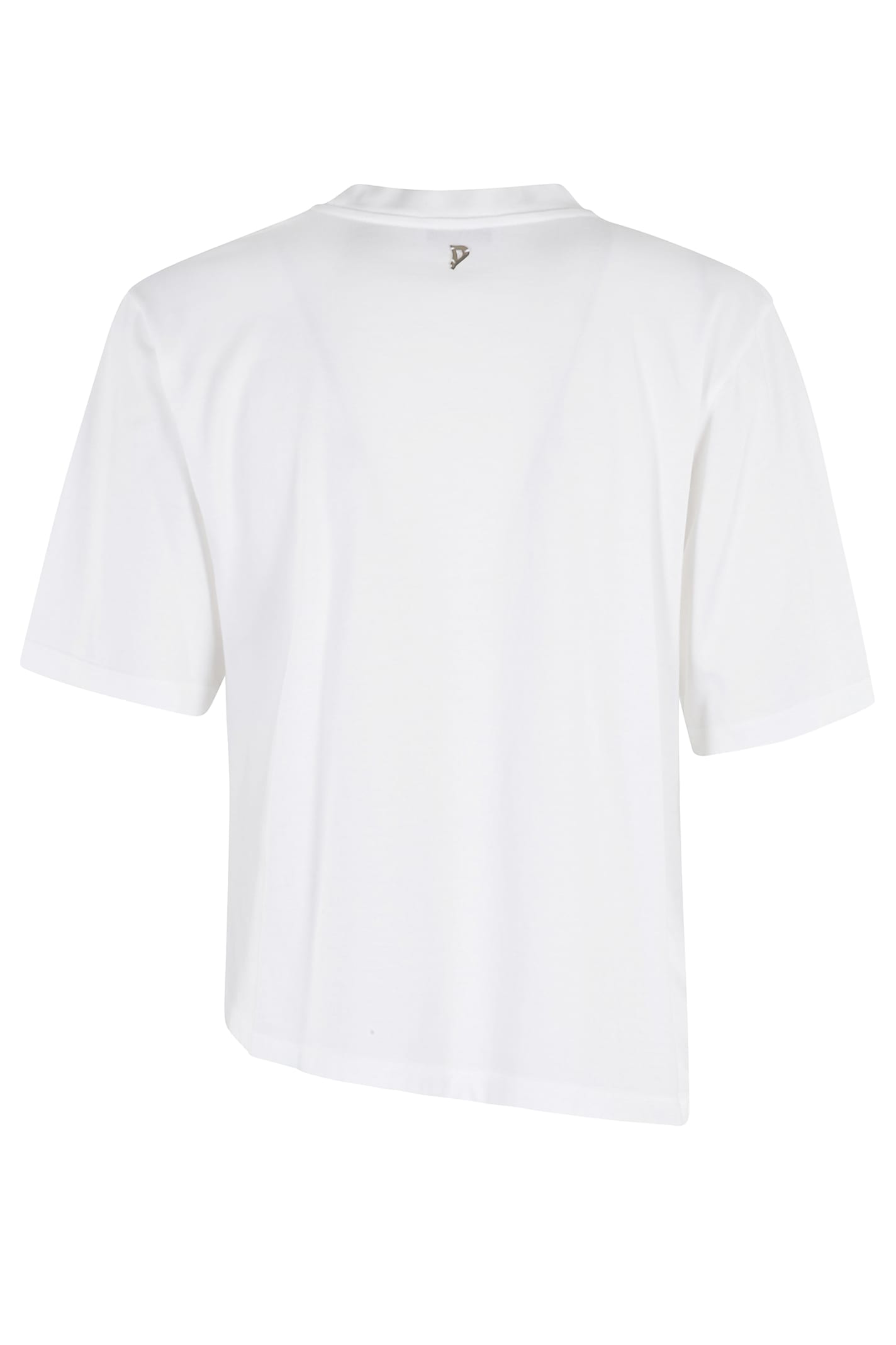 Dondup Boxy White T-shirt With Unique Draping Detail In Bianco