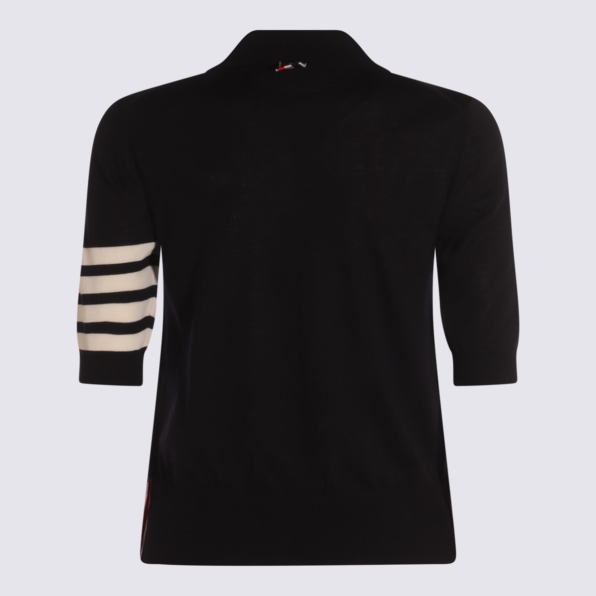 Thom Browne Navy Blue Fine-knit Polo Top In Blue