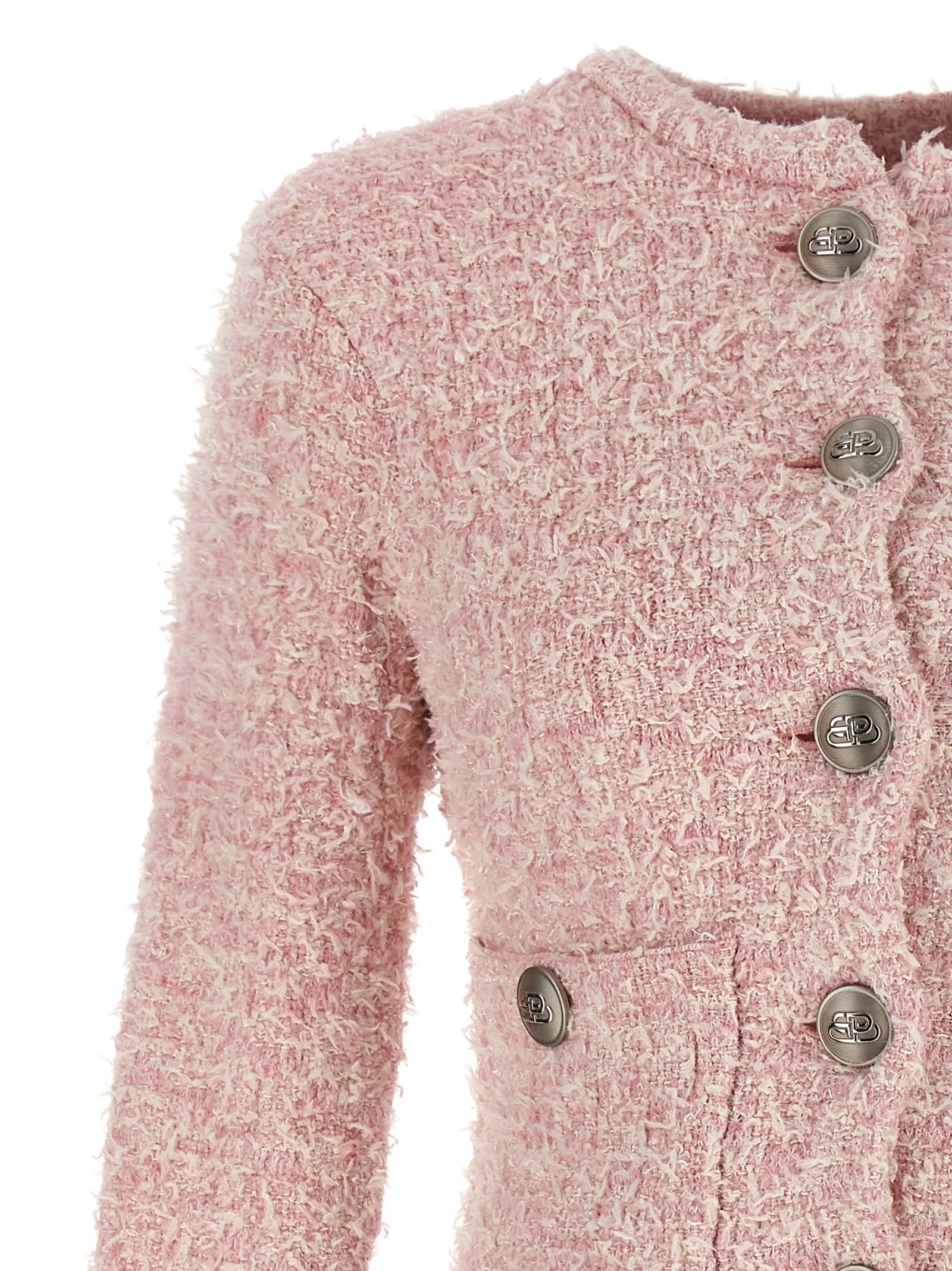 Shop Balenciaga Cropped Tweed Cardigan In Pink