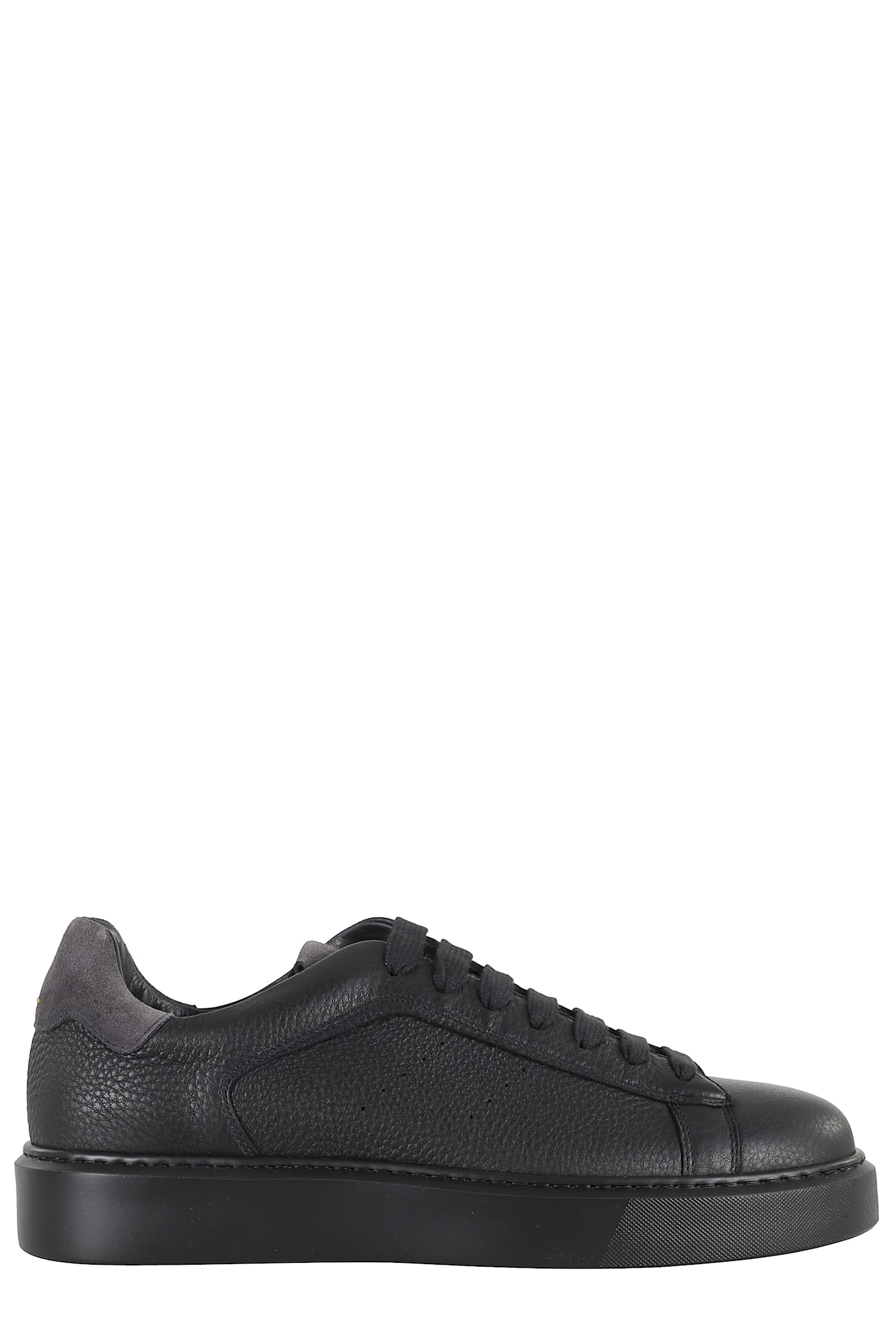 Doucal's Black Tumbled Leather Sneakers With Suede Heel In Black