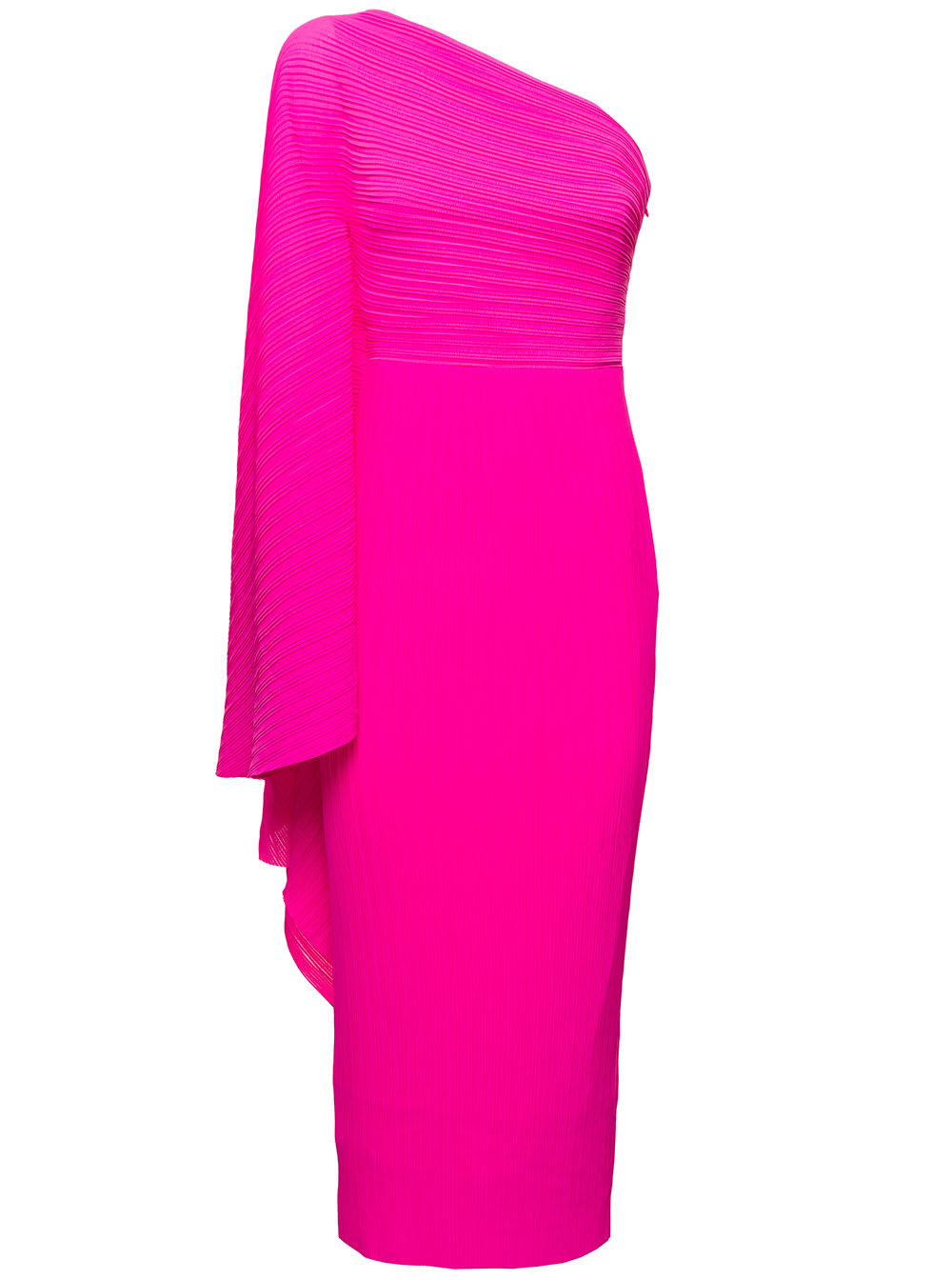 lenna Midi Fuchsia One-shoulder Dress In Pleated Fabric Woman