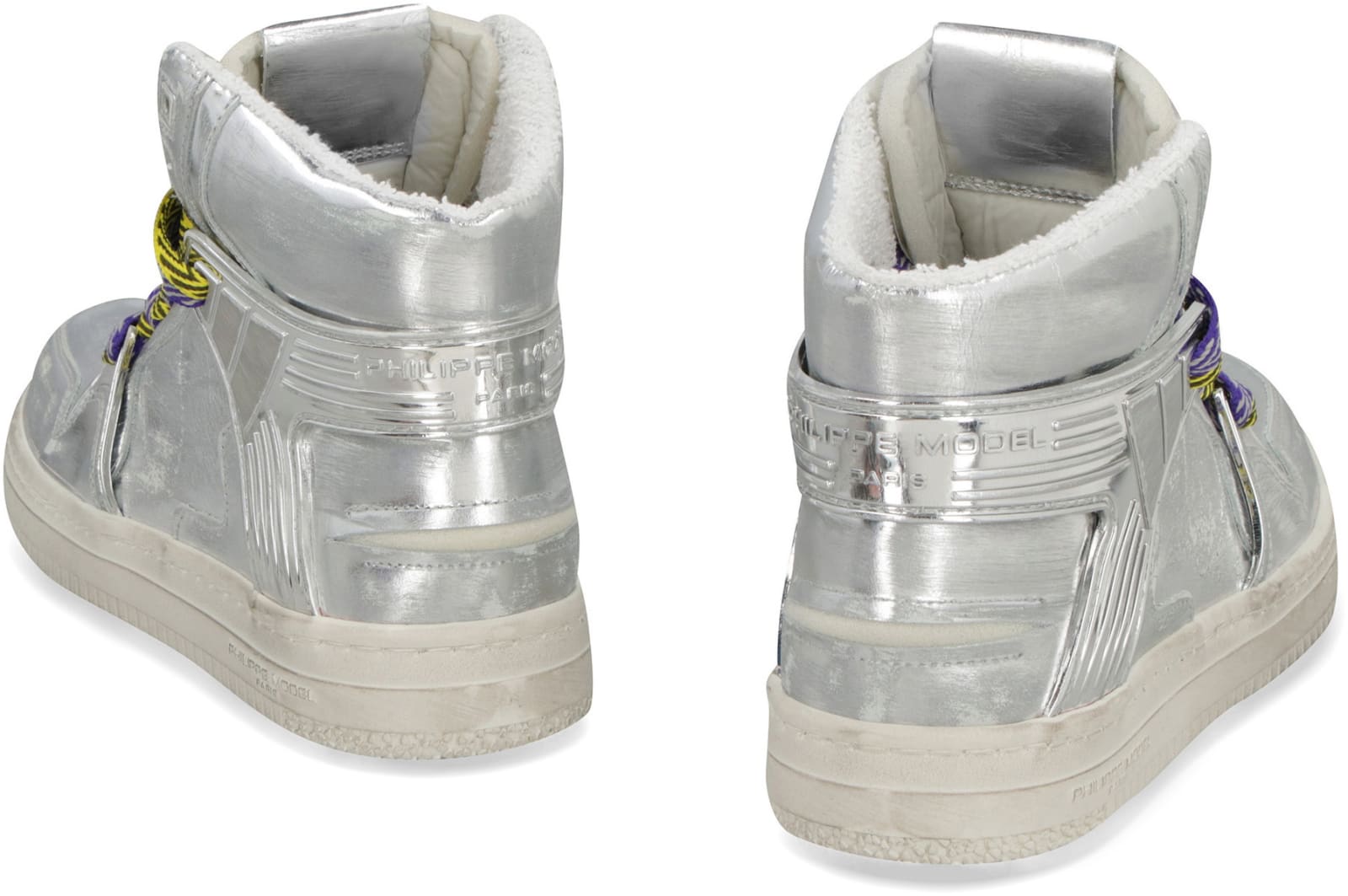 Shop Philippe Model La Grande Woman Leather High-top Sneakers In Silver