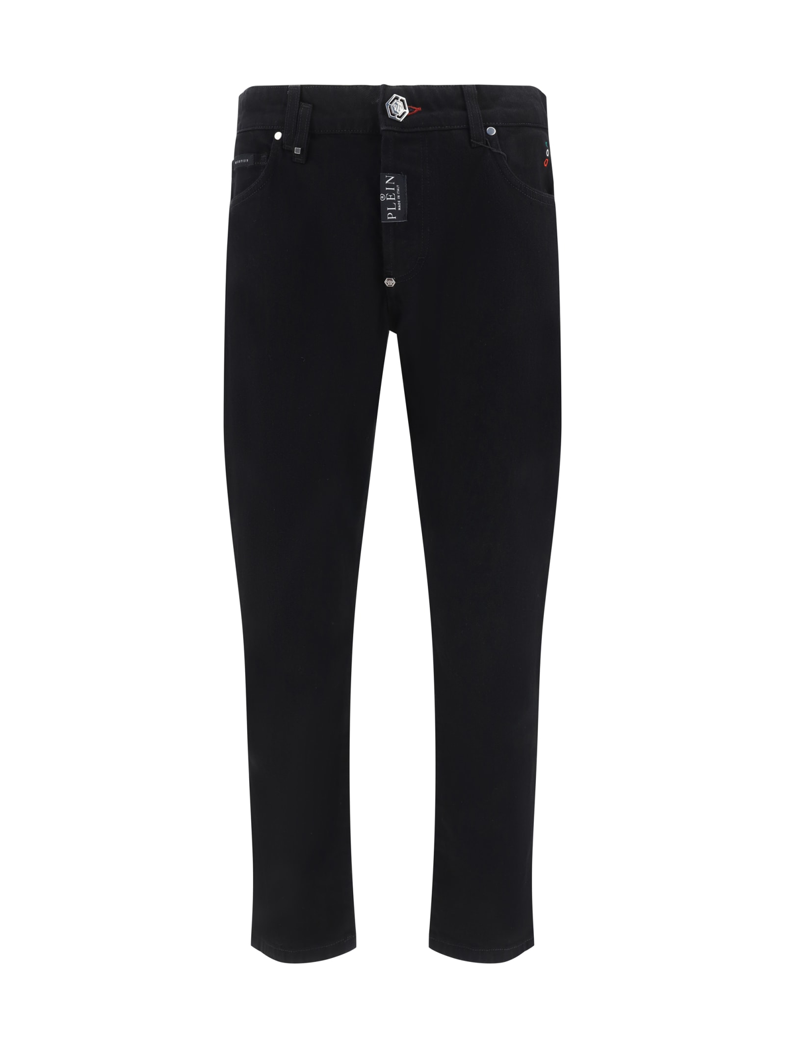 Shop Philipp Plein Logo Fitted Buttoned Jeans In Nero